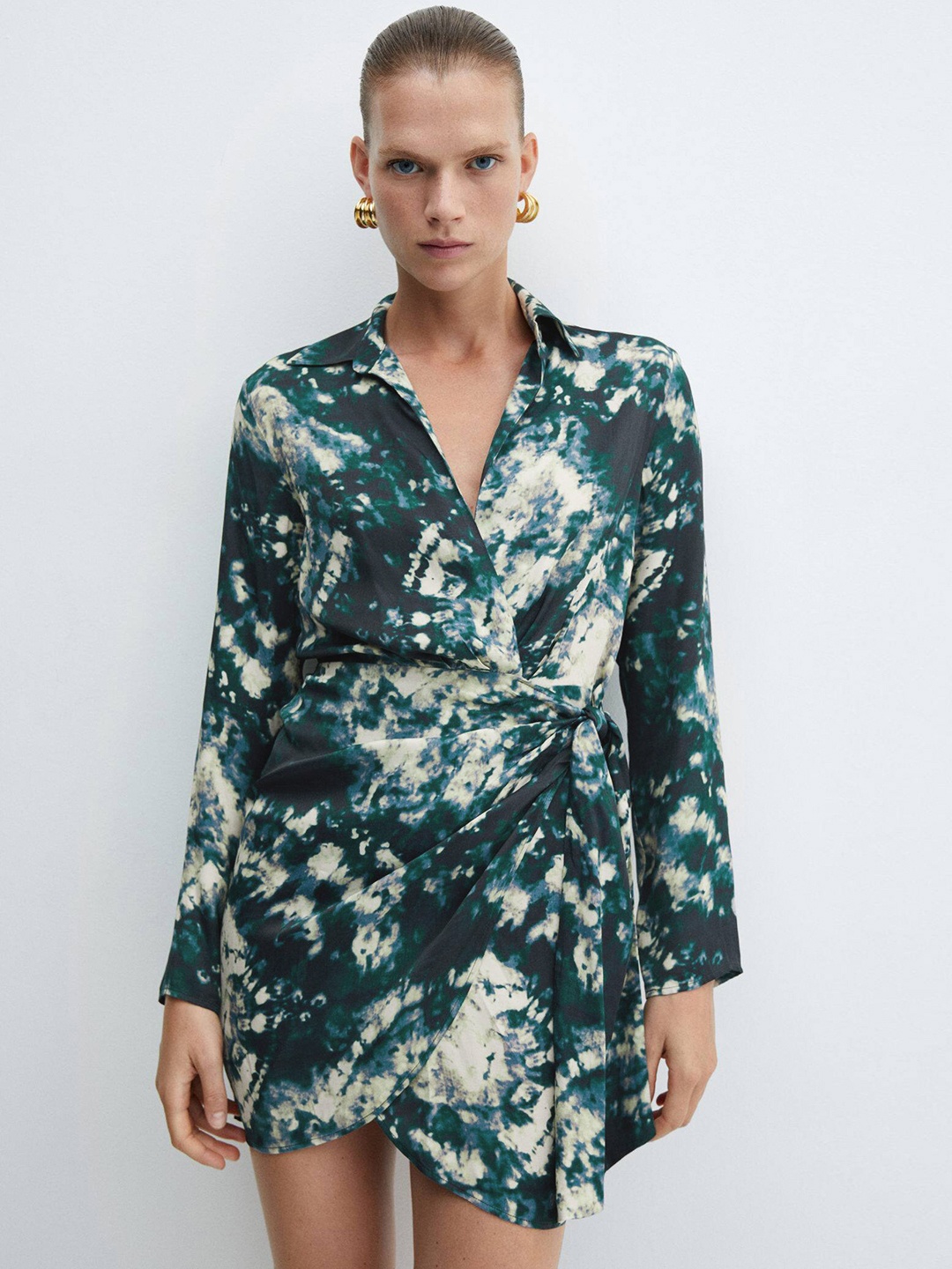 

MANGO Knot Detail Dyed Mini Wrap Dress, Blue