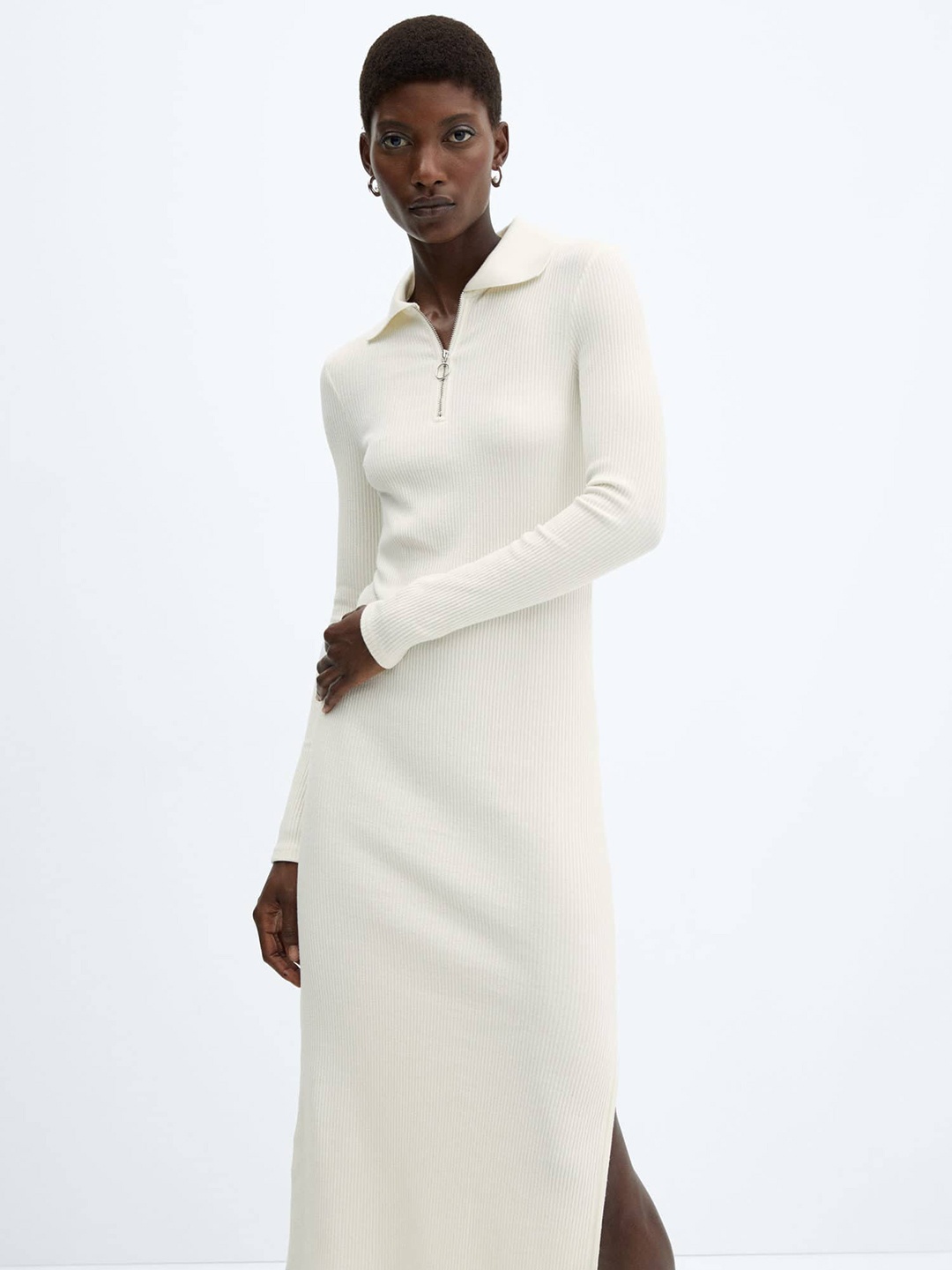 

MANGO Ribbed Sheath Midi Dress, Off white