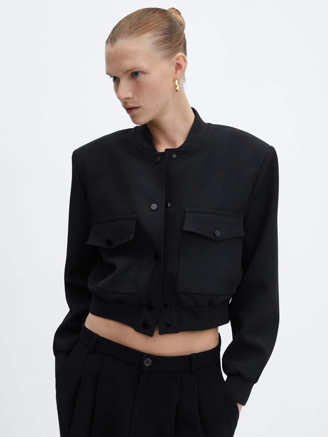 

MANGO Women Crop Bomber Jacket, Black