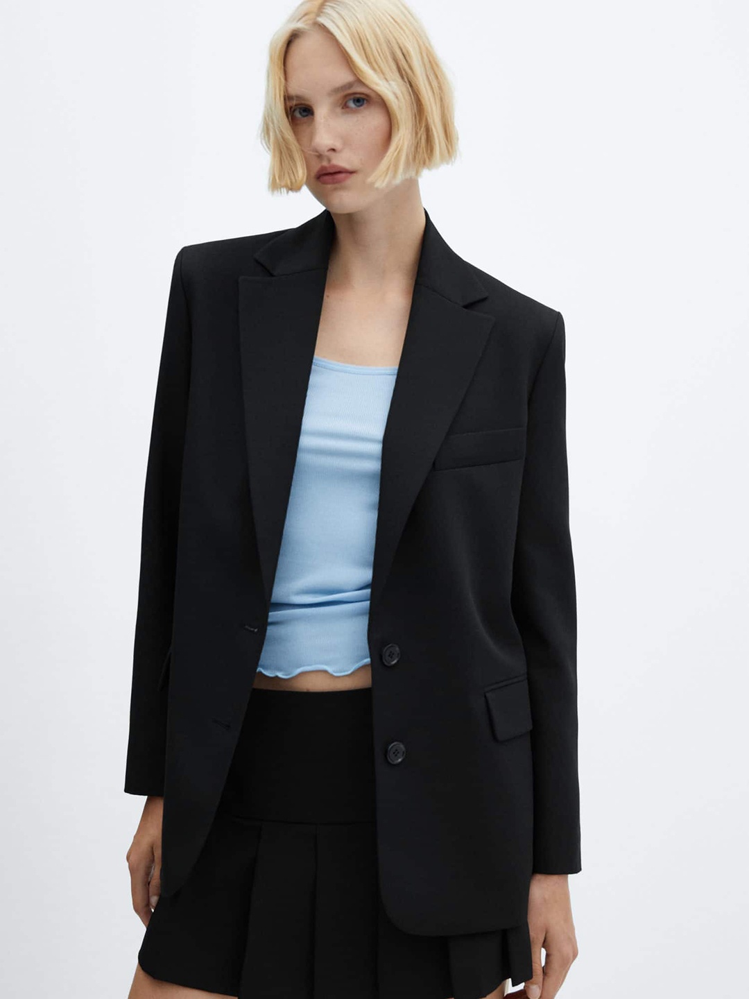 

MANGO Single-Breasted Notched Lapel Collar Smart Casual Blazer, Black