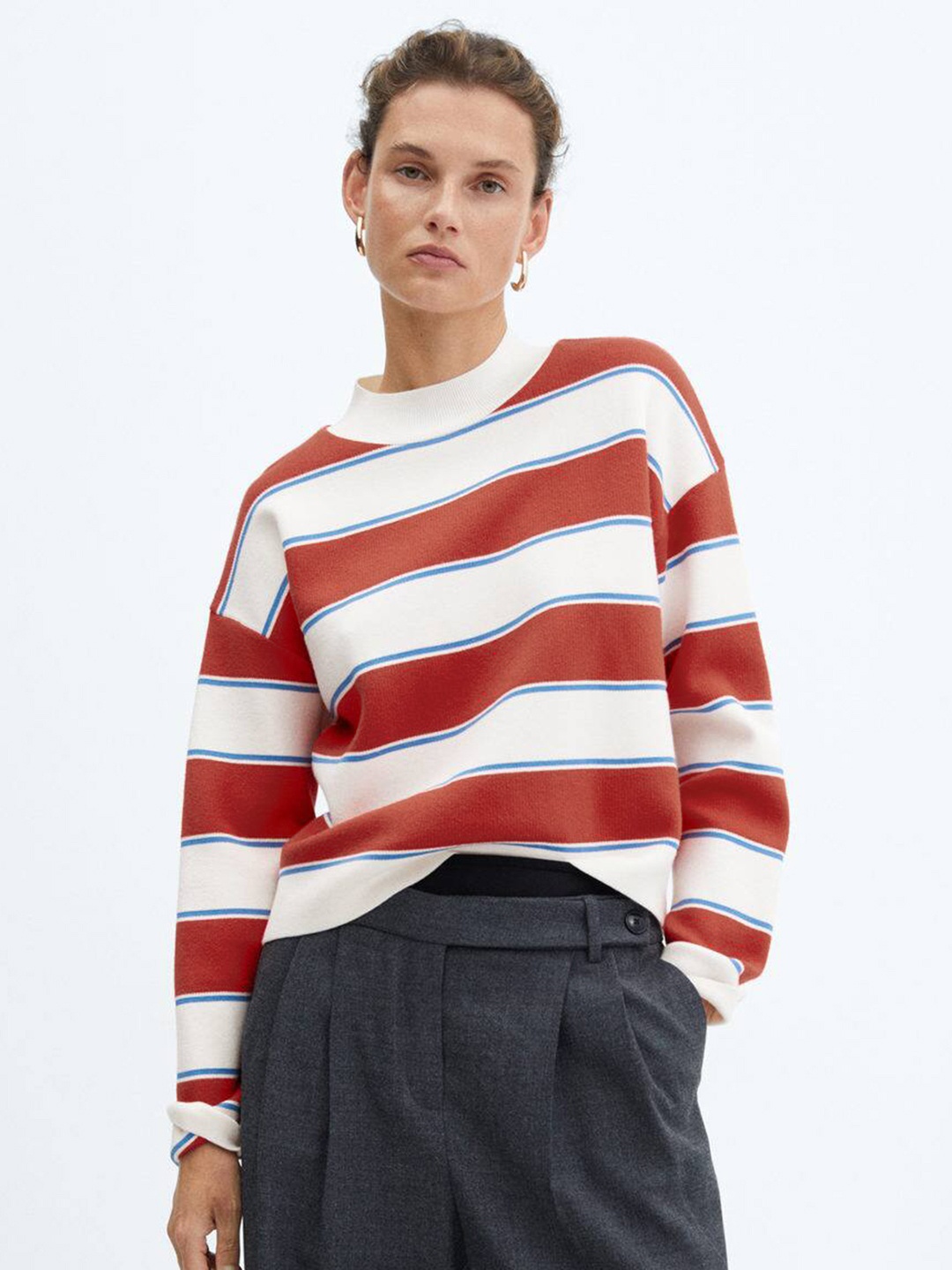

MANGO Striped Drop-Shoulder Sleeves Pullover, Red