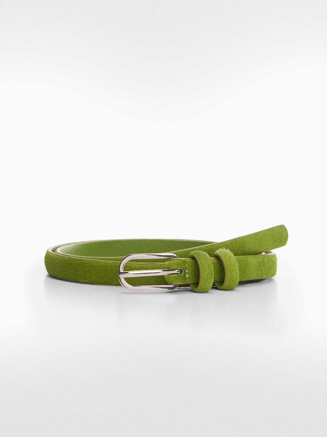 

MANGO Women Leather Slim Belt, Green