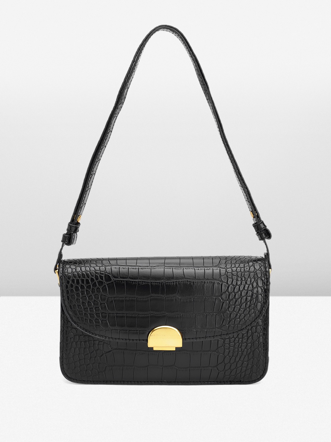 

MANGO Croc Textured Structured Shoulder Bag, Black