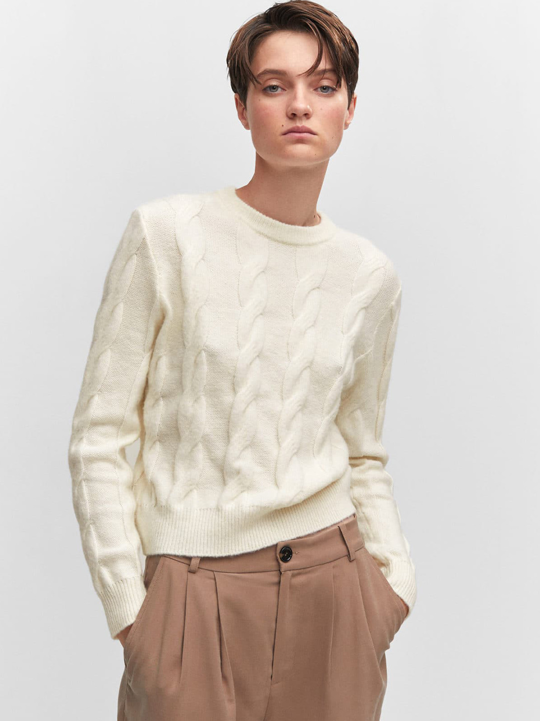 

MANGO Cable Knit Pullover, Off white