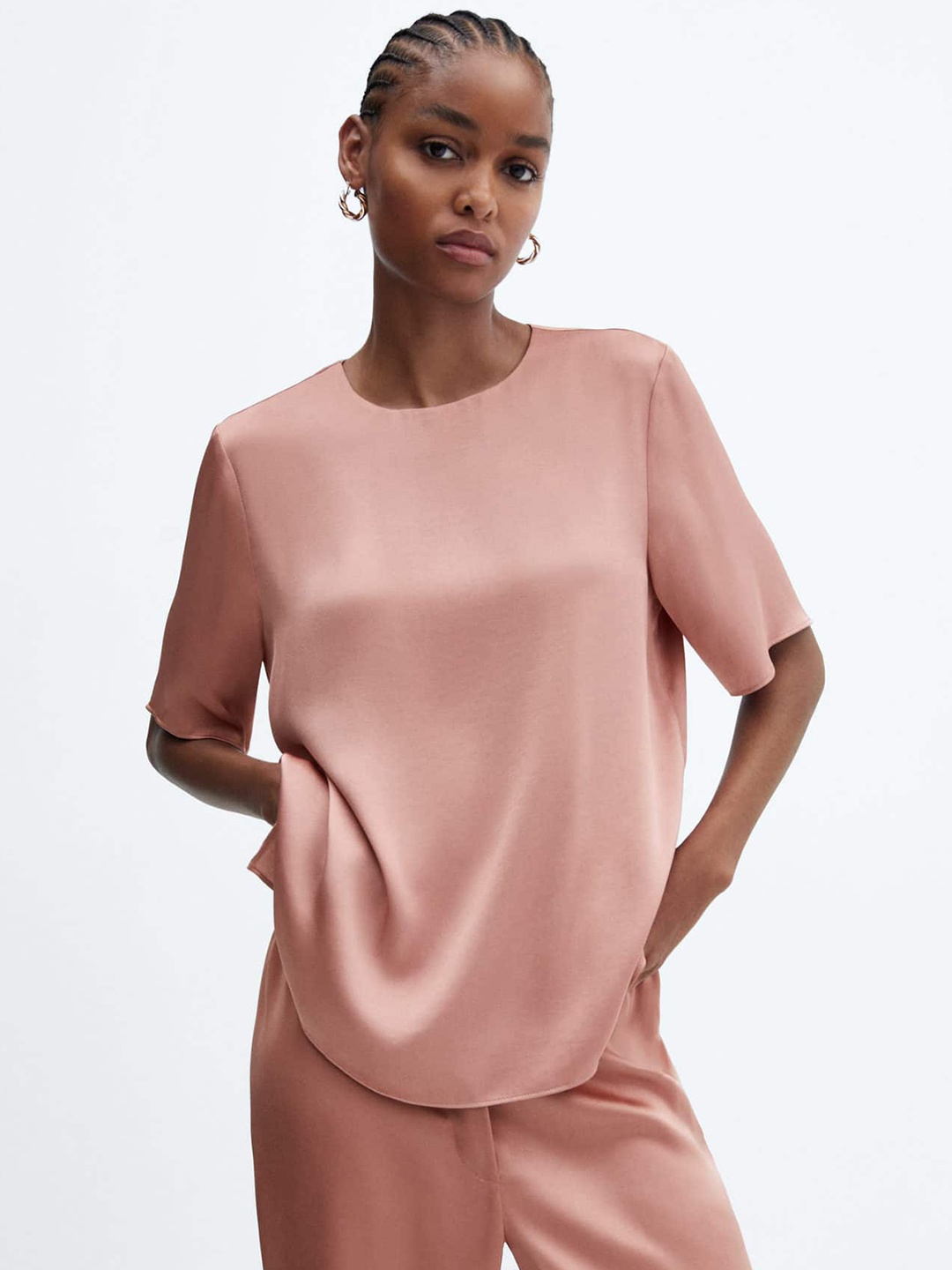 

MANGO Satin Top, Pink