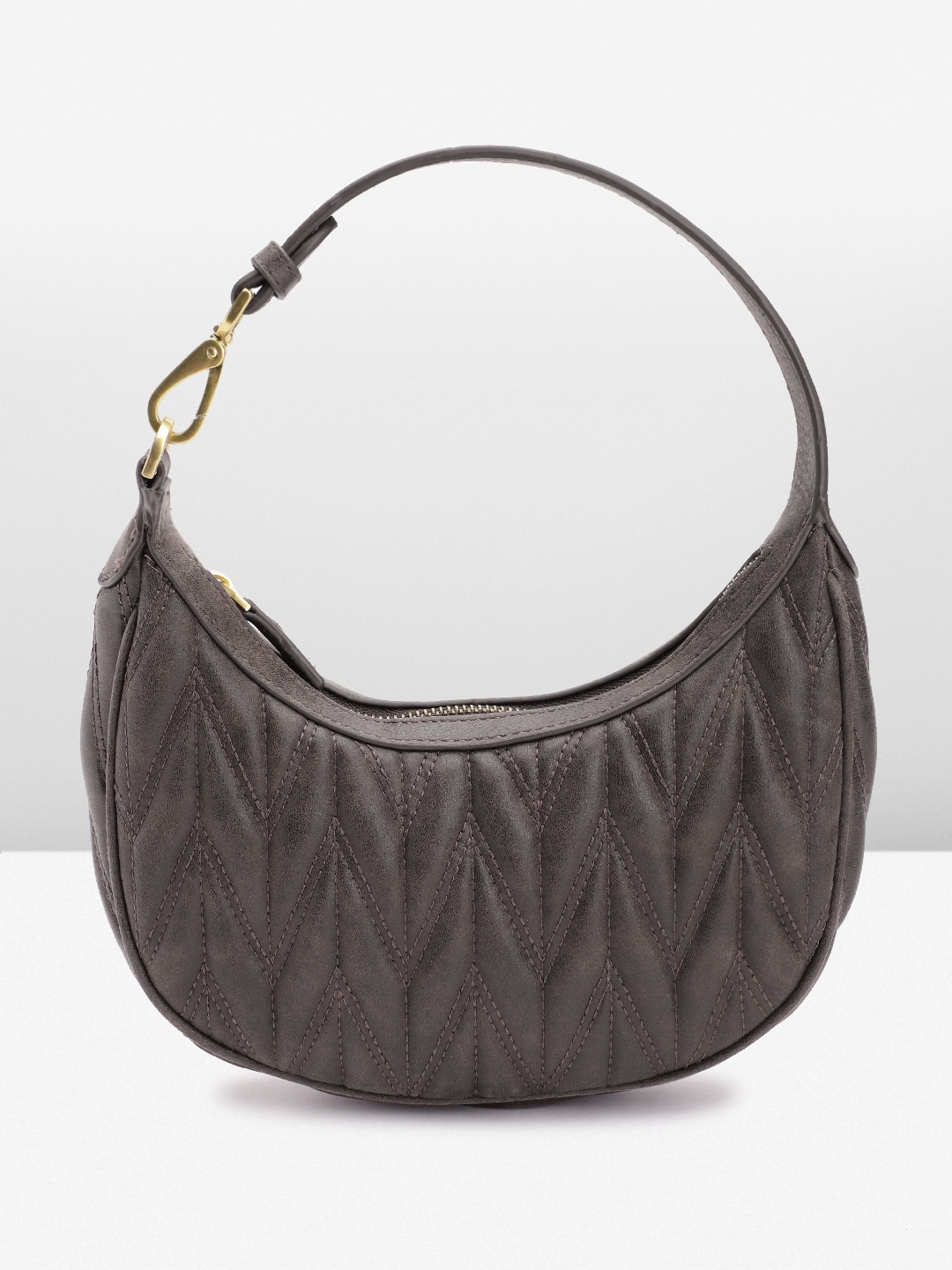 

MANGO Textured Structured Baguette Bag With Quilted Detail, Brown