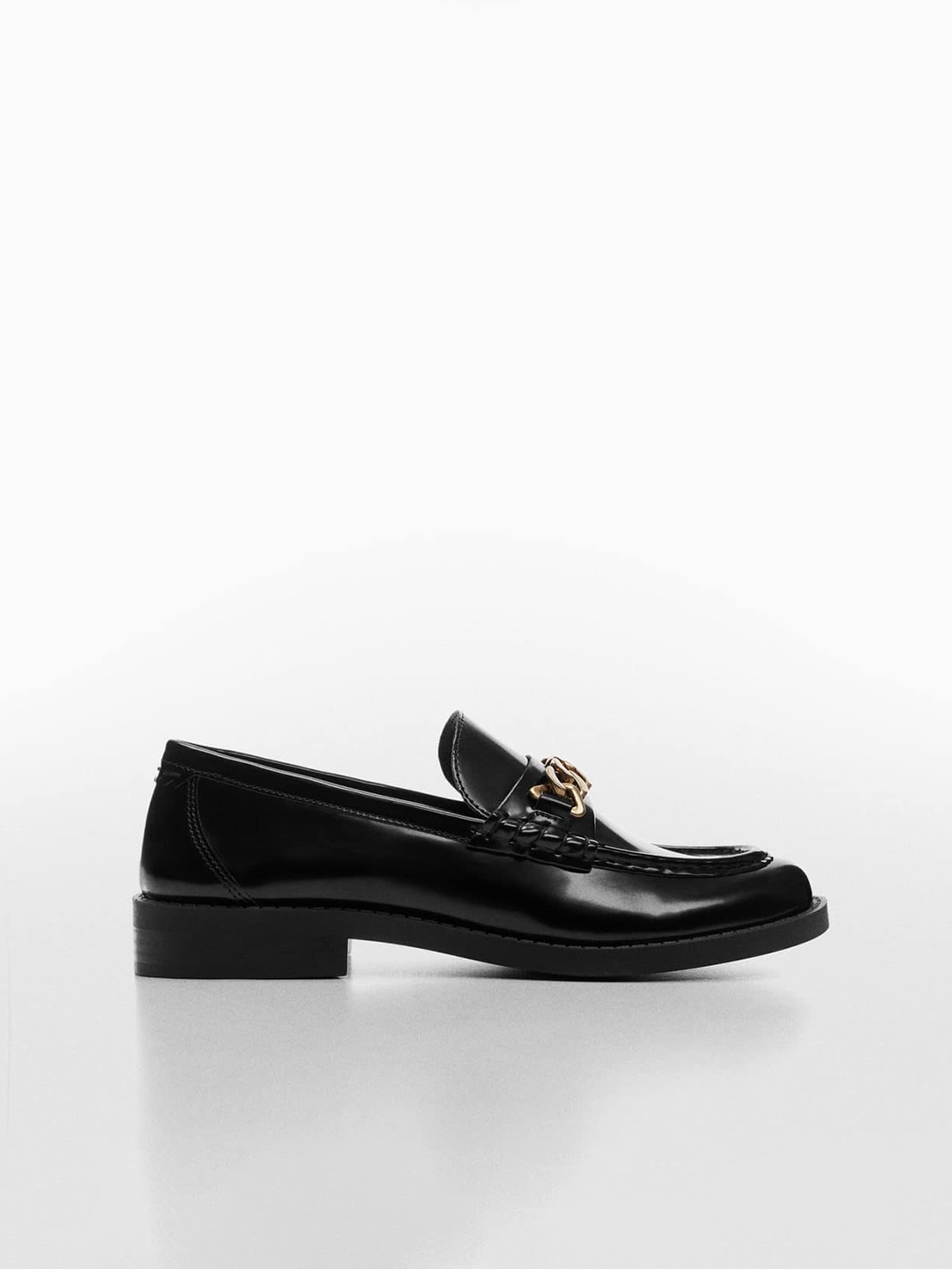 

MANGO Women Chain Detail Round-Toe Loafers, Black