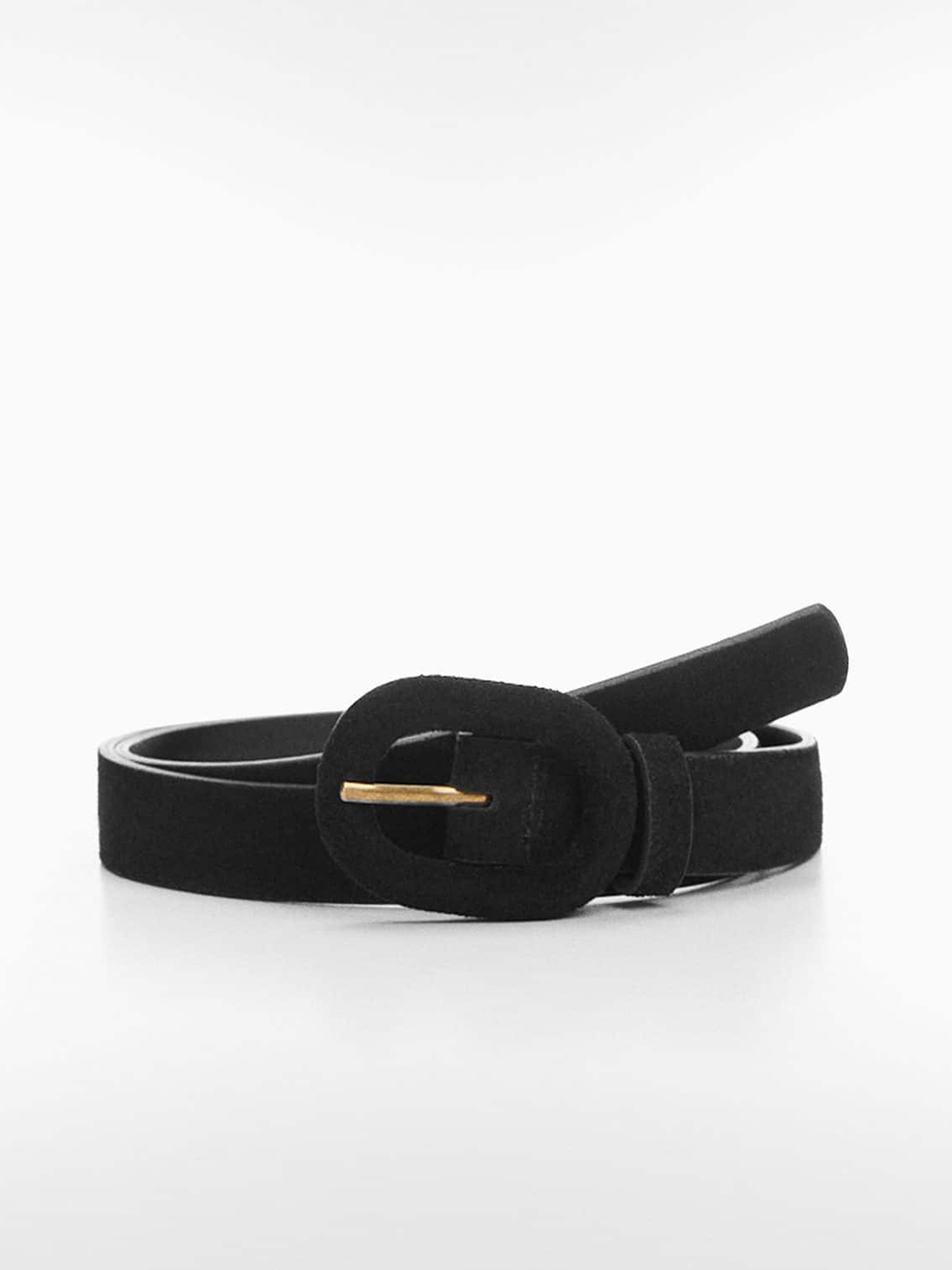 

MANGO Women Leather Slim Belt, Black