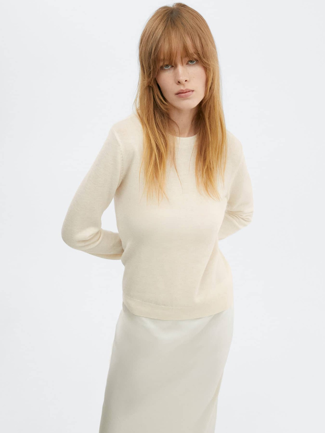

MANGO Solid Woollen Pullover, Off white