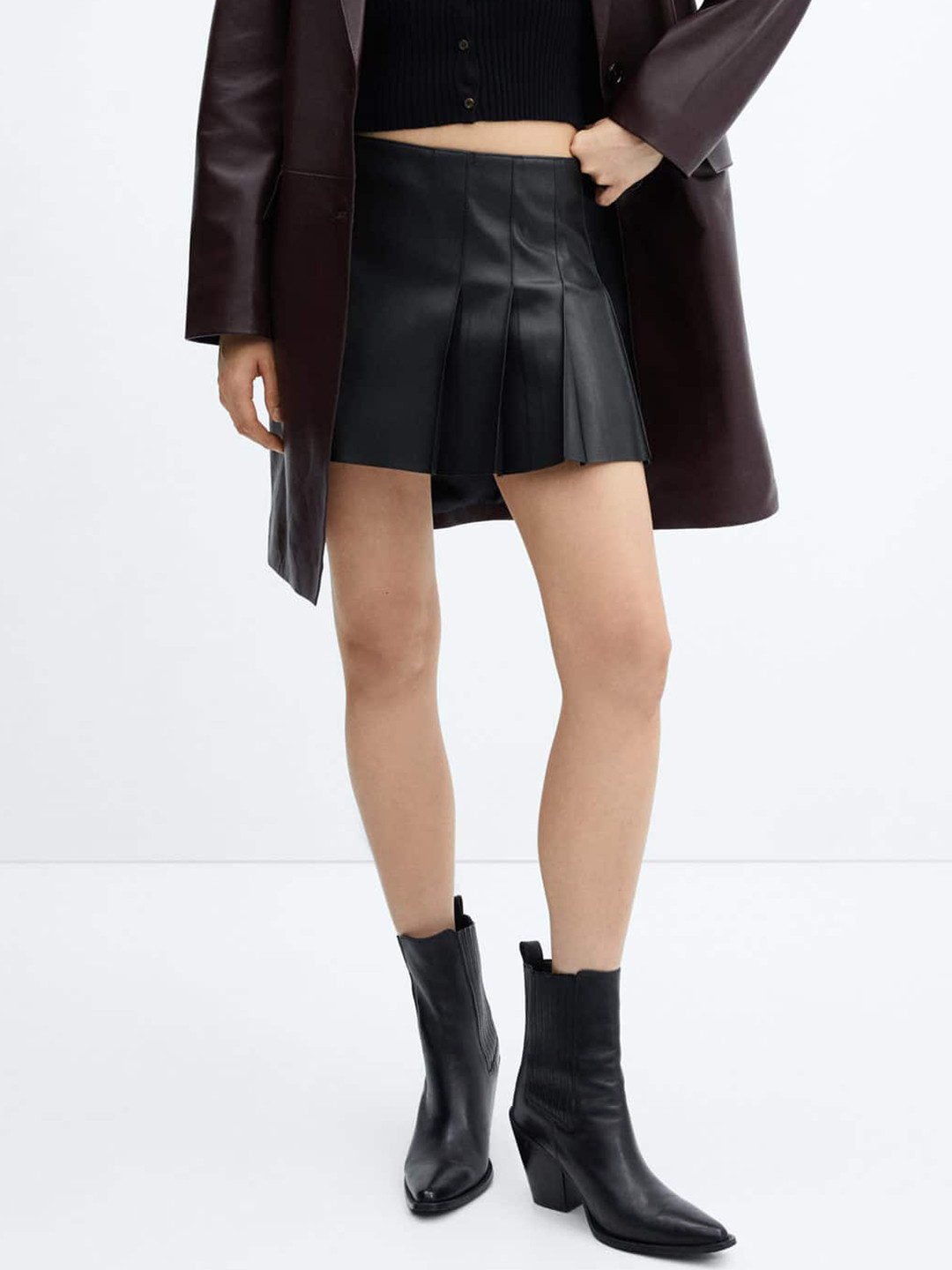 

MANGO Faux Leather Pleated Mini Skirt, Black