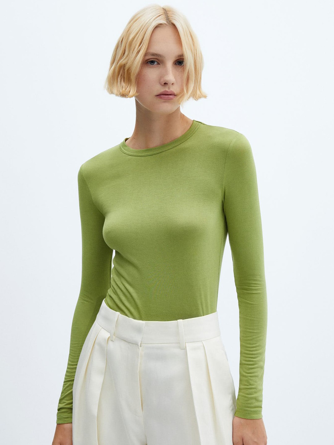 

MANGO Women Long Sleeves T-shirt, Green