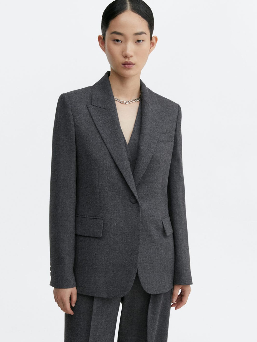 

MANGO Structured Suit Blazer, Charcoal