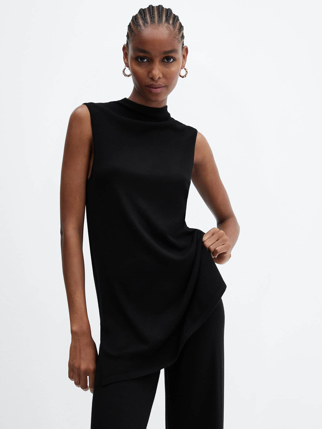 

MANGO Longline Top, Black