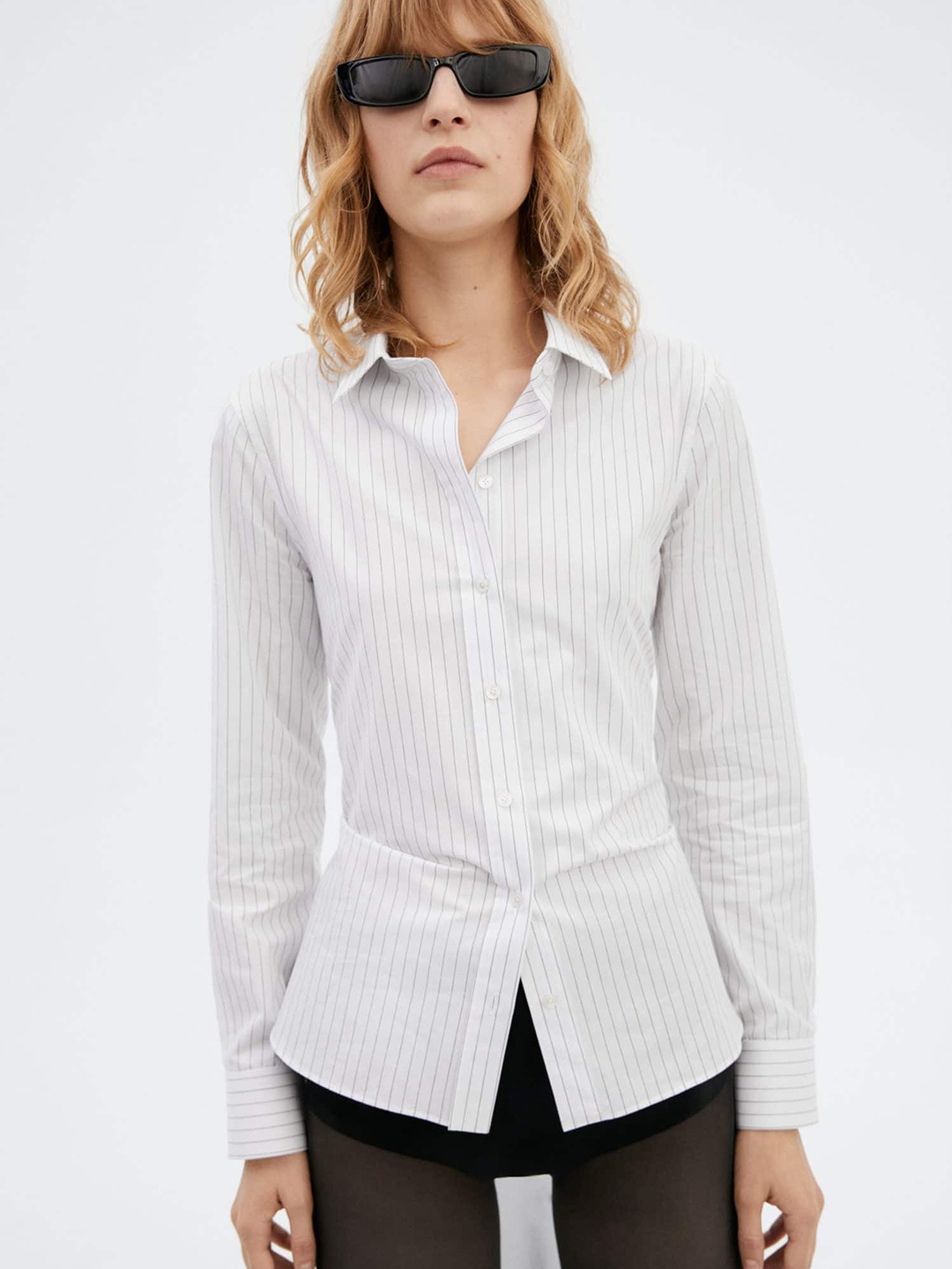 

MANGO Monochrome Slim Fit Striped Casual Shirt, White