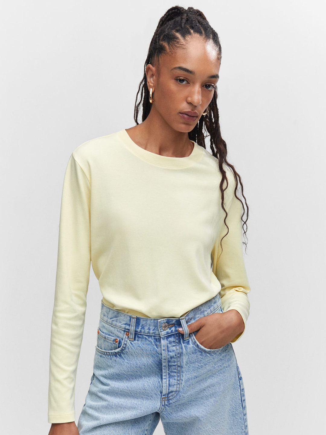 

MANGO Women Pure Cotton T-shirt, Yellow