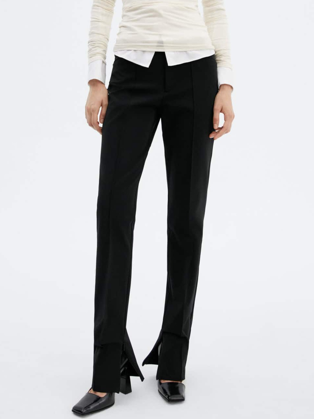 

MANGO Women Zipped Hem Pleated Trousers, Black