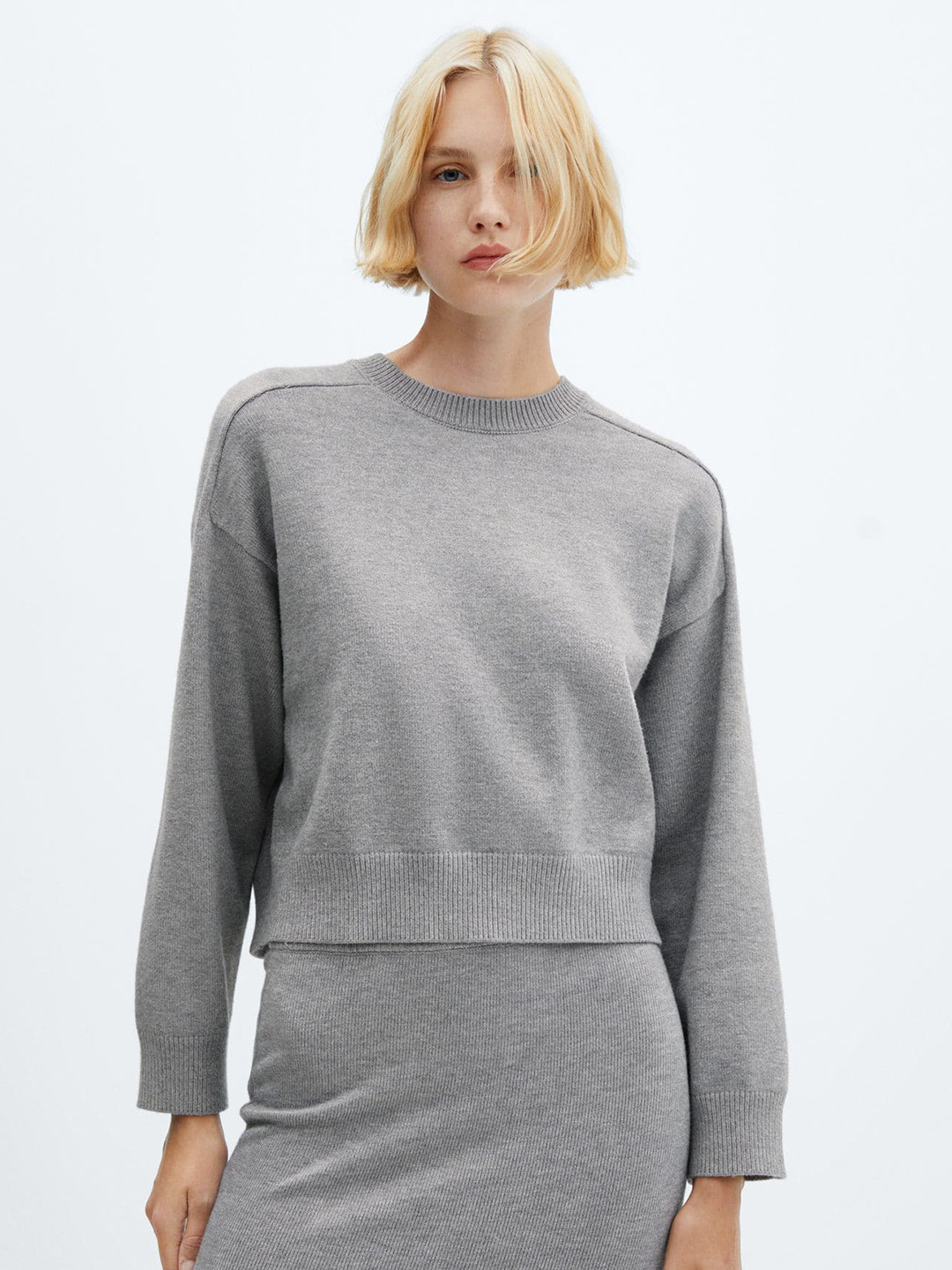 

MANGO Drop-Shoulder Sleeves Pullover, Grey