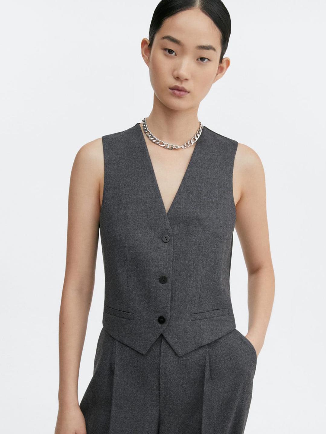 

MANGO Structured Suit Waistcoat, Charcoal