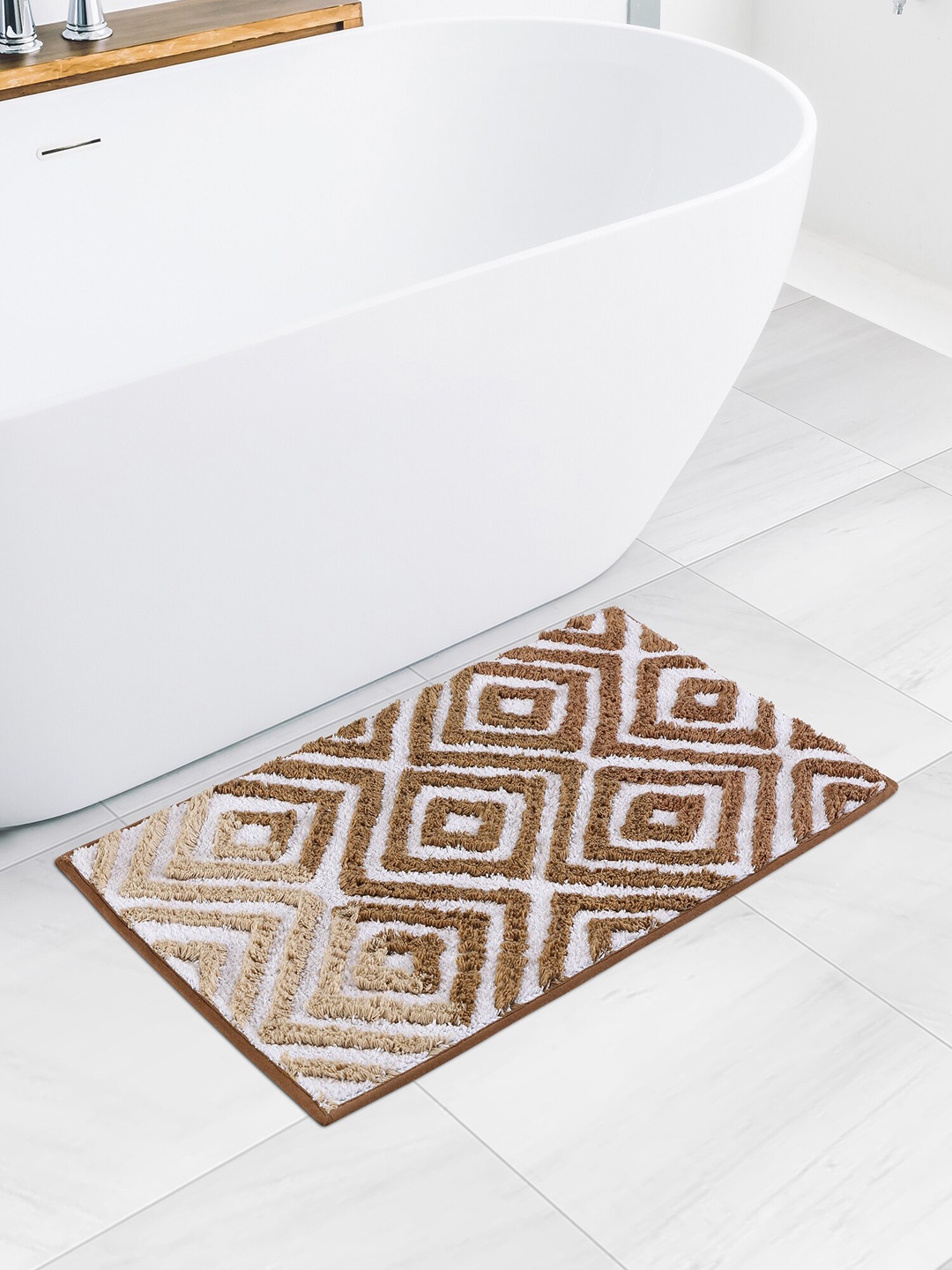 

OBSESSIONS Brown 2200 GSM Pure Cotton Anti-Skid Bath Mat, Gold