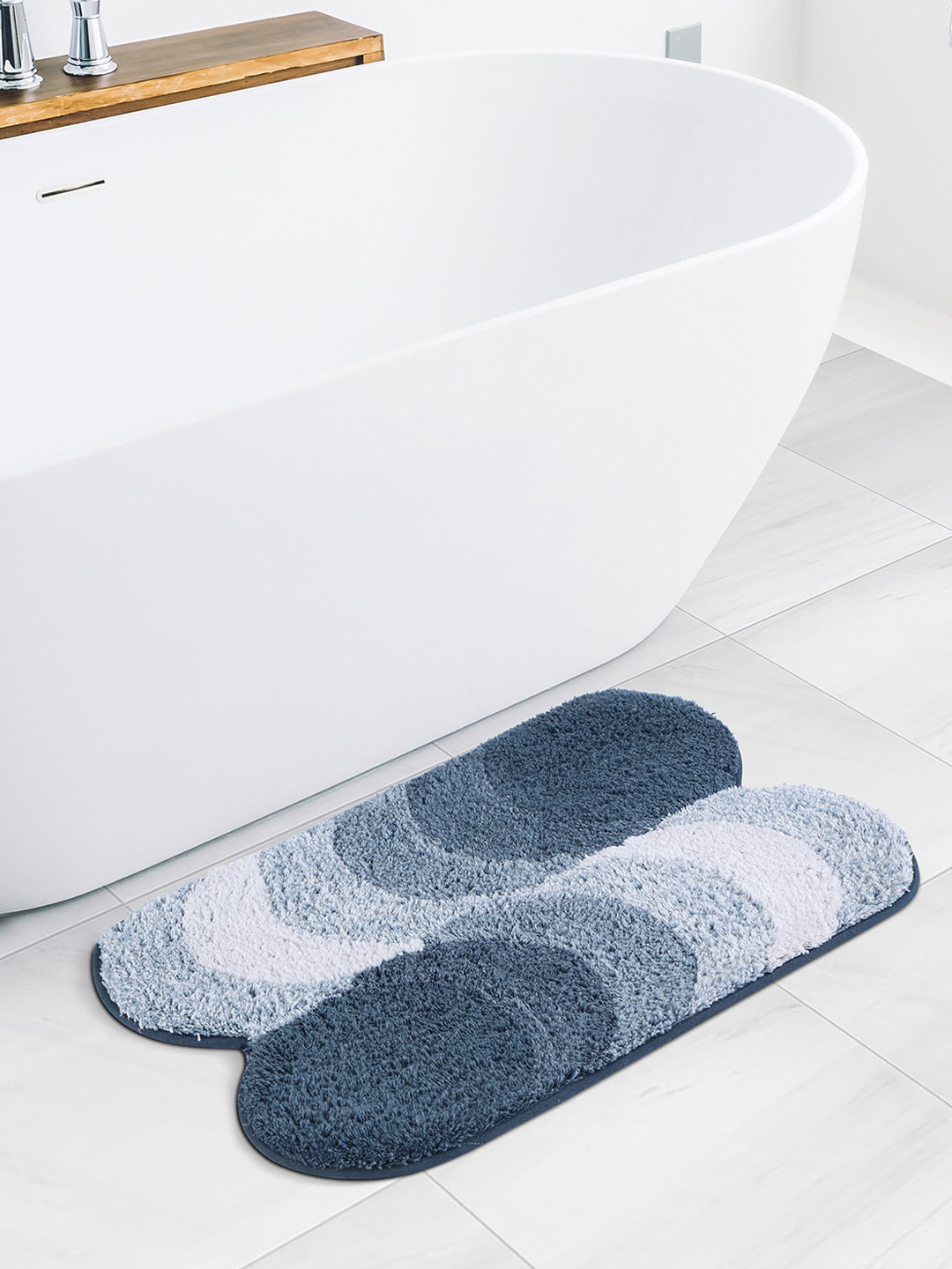 

OBSESSIONS Blue & White 2200 GSM Cotton Anti-Skid Bath Rugs