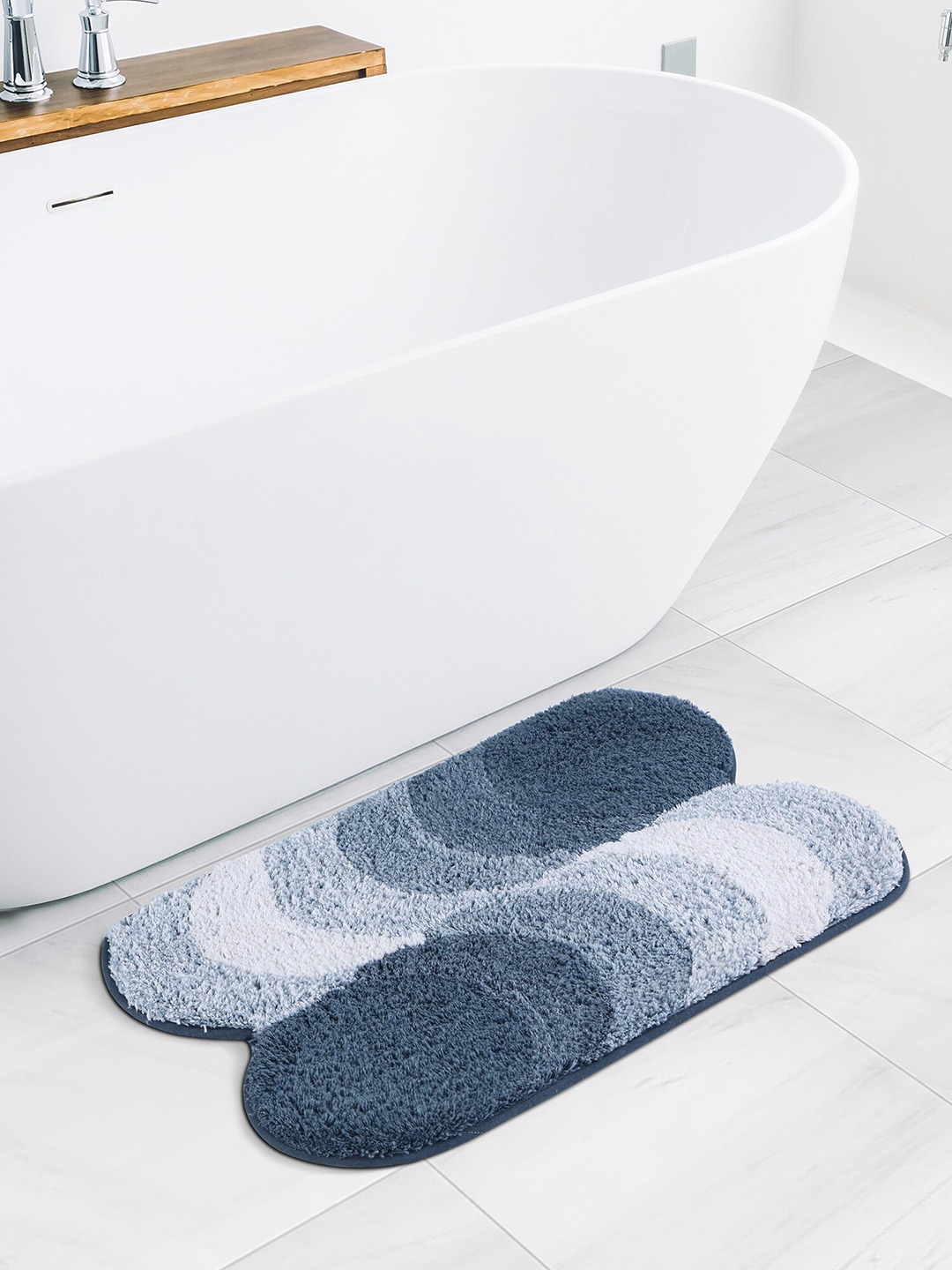 OBSESSIONS Blue Quick Dry 2200 GSM Cotton Anti-Skid Bath Rug