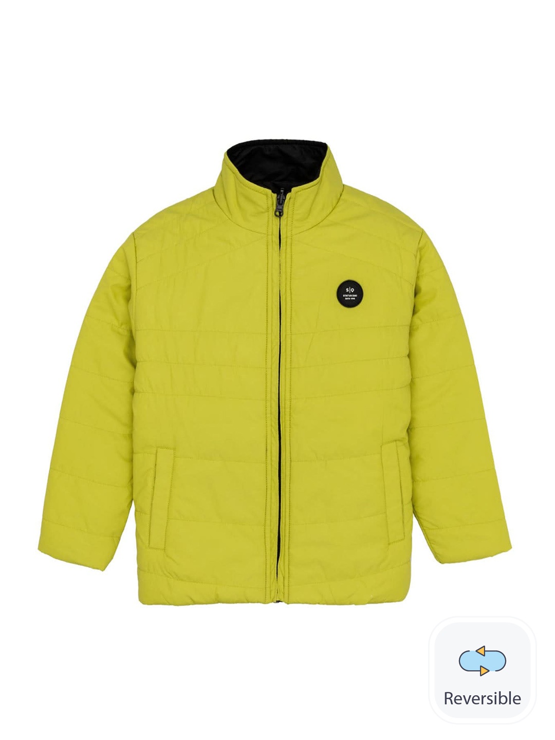 

Status Quo Boys Mock Collar Reversible Padded Jacket, Green