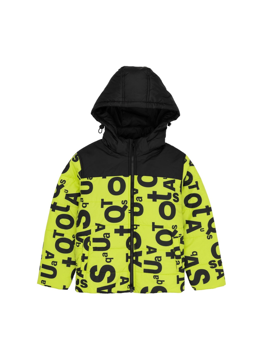Status Quo Boys Typography Printed Hooded Padded Jacket, Black