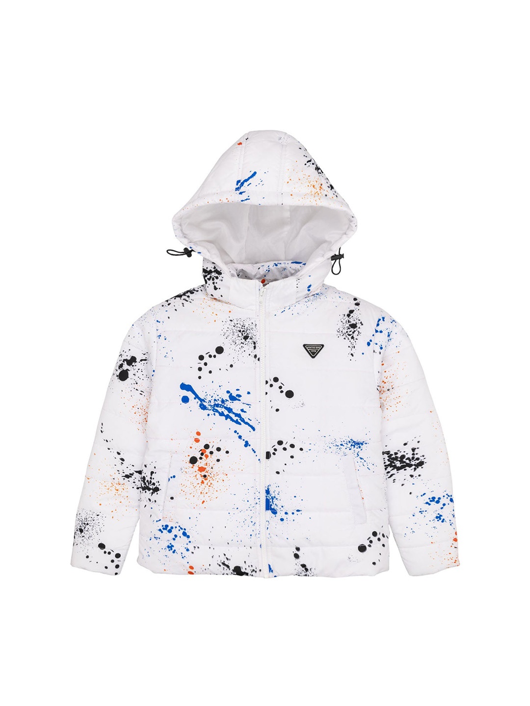 

Status Quo Boys Abstract Printed Hooded Puffer Jacket, White