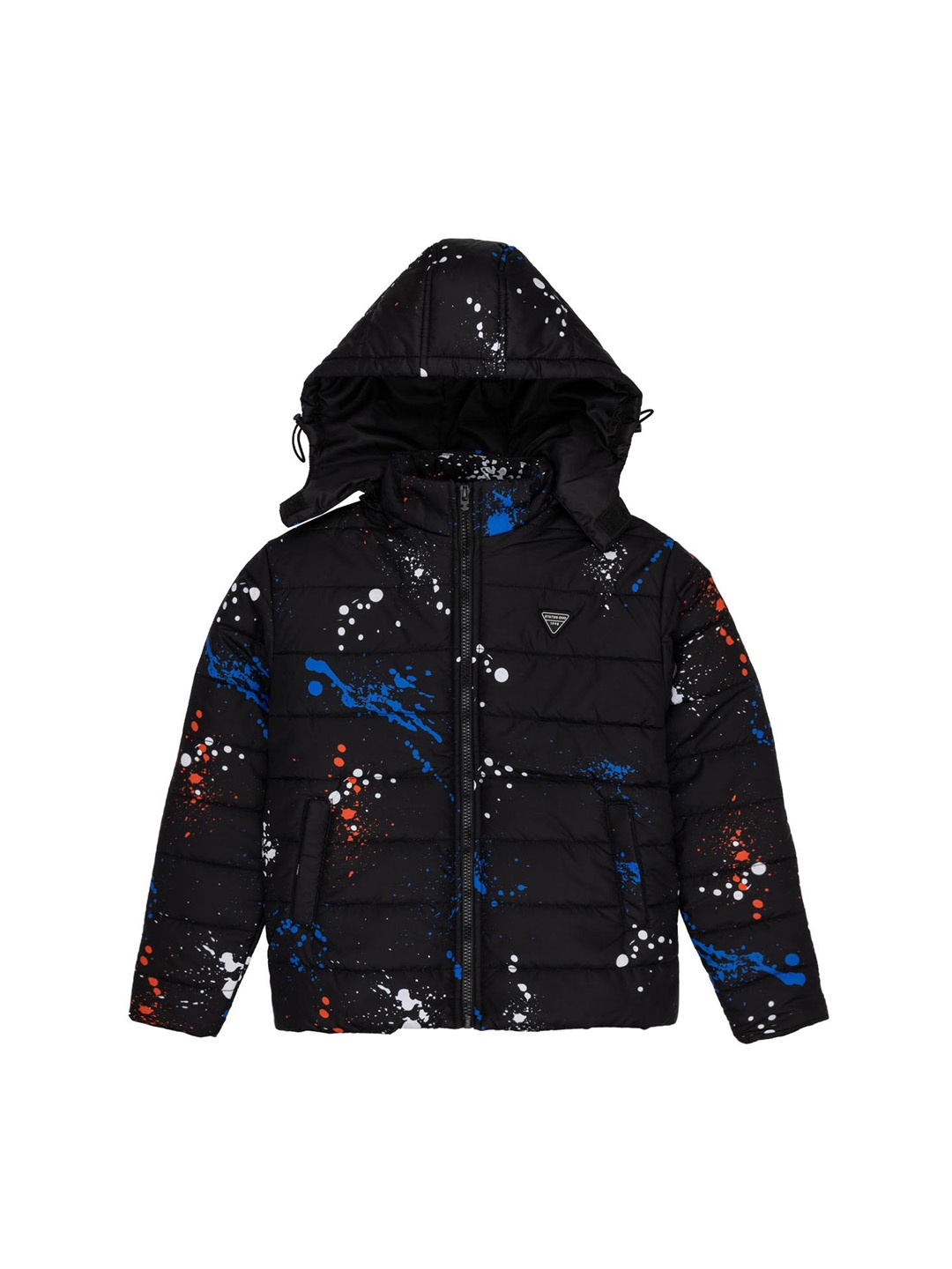 

Status Quo Boys Abstract Printed Hooded Puffer Jacket, Black