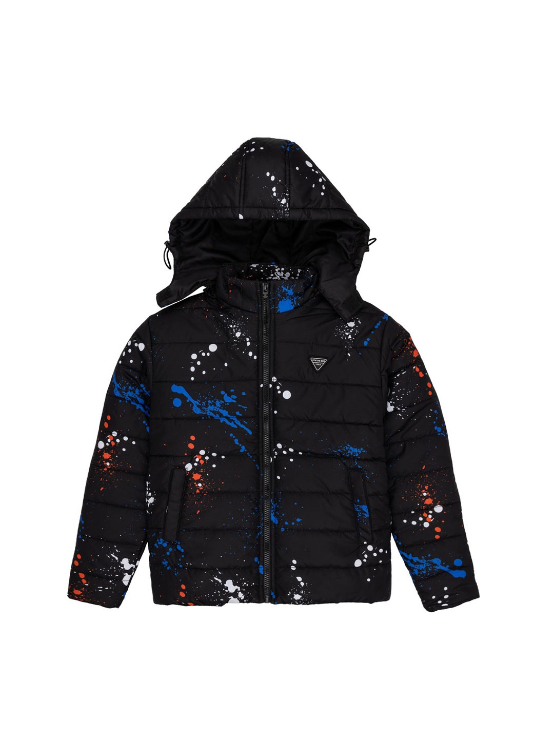 

Status Quo Boys Abstract Printed Hooded Puffer Jacket, Black
