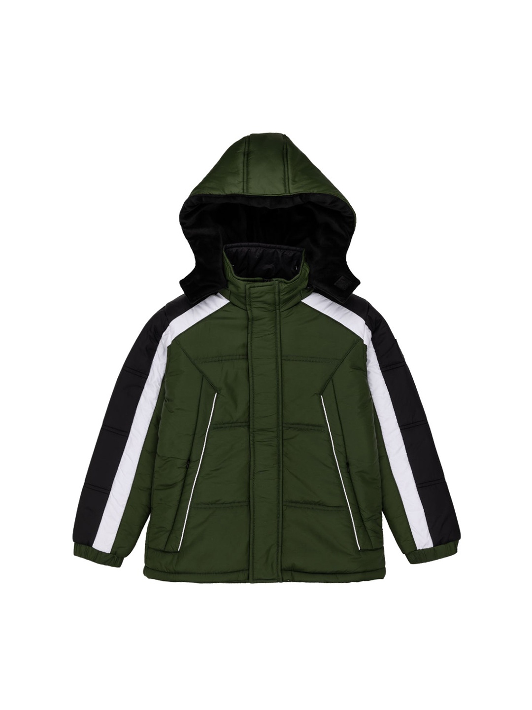 

Status Quo Boys Striped Hooded Open Front Jacket, Olive