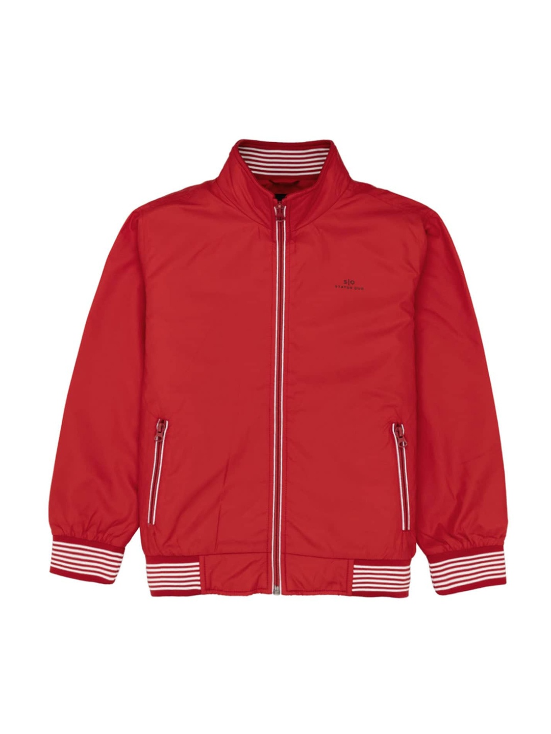 

Status Quo Boys Mock Collar Long Sleeves Bomber Jacket, Red