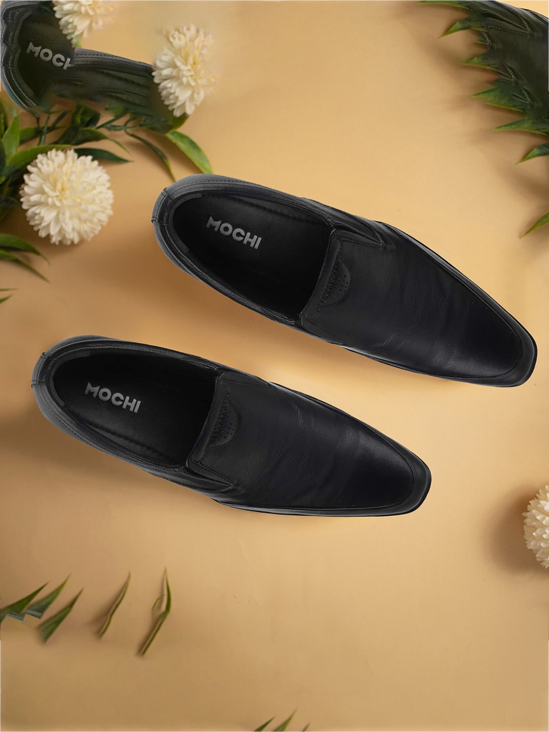 

Mochi Men Leather Formal Slip-On Shoes, Black