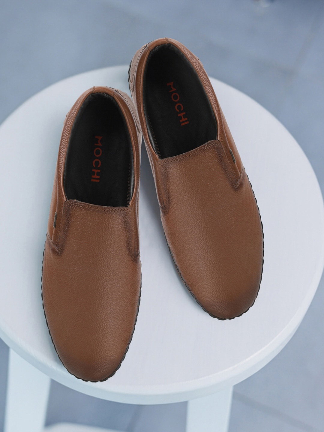 

Mochi Men Textured Leather Slip-On Sneakers, Tan