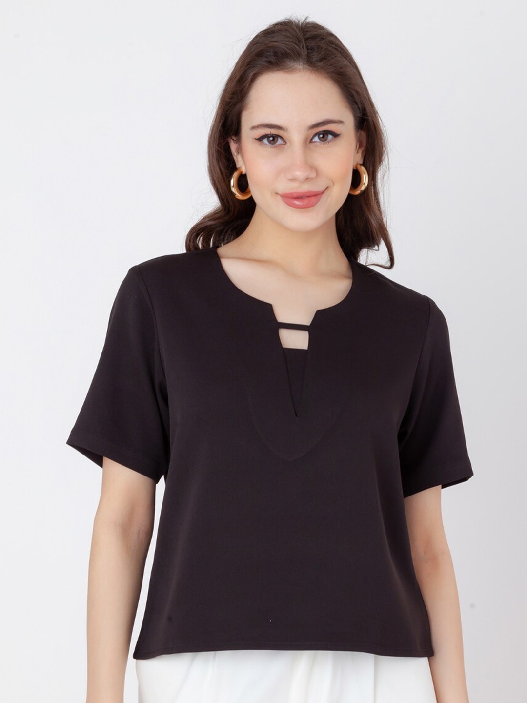 

Zink Studio Short Sleeves Cut Out Regular Top, Black