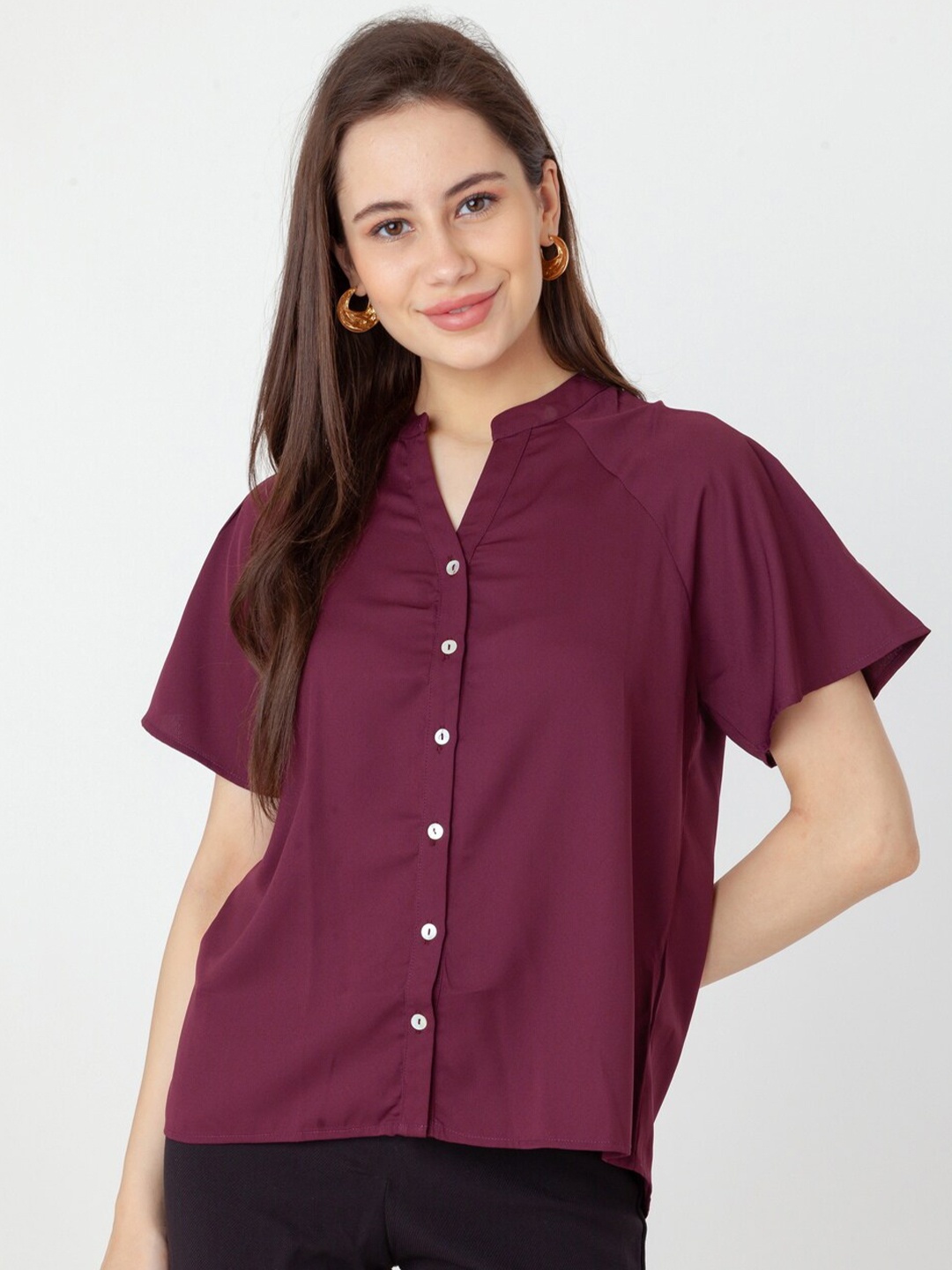 

Zink London Mandarin Collar Shirt Style Top, Maroon