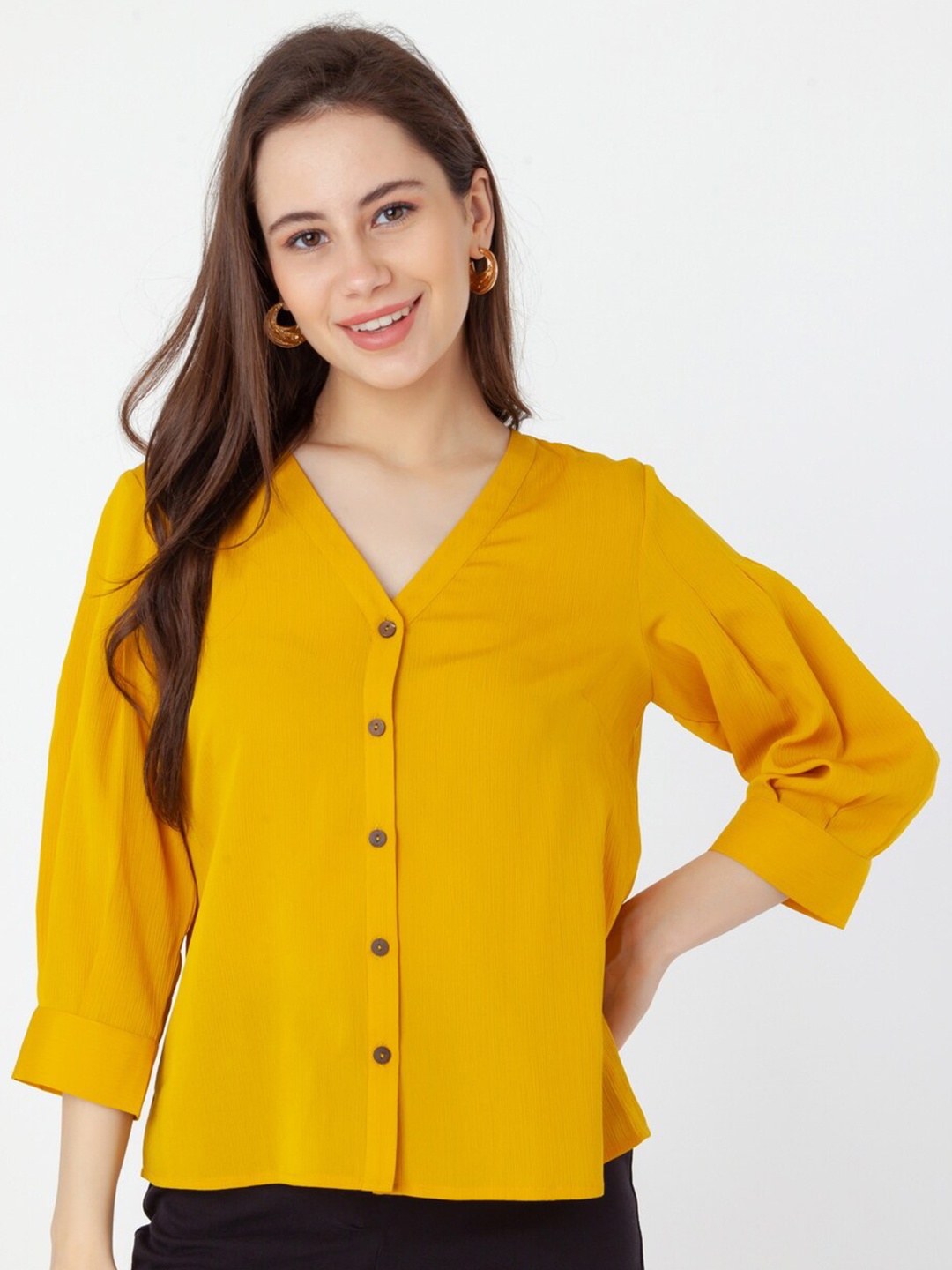 

Zink London Cuffed Sleeves Shirt Style Top, Yellow