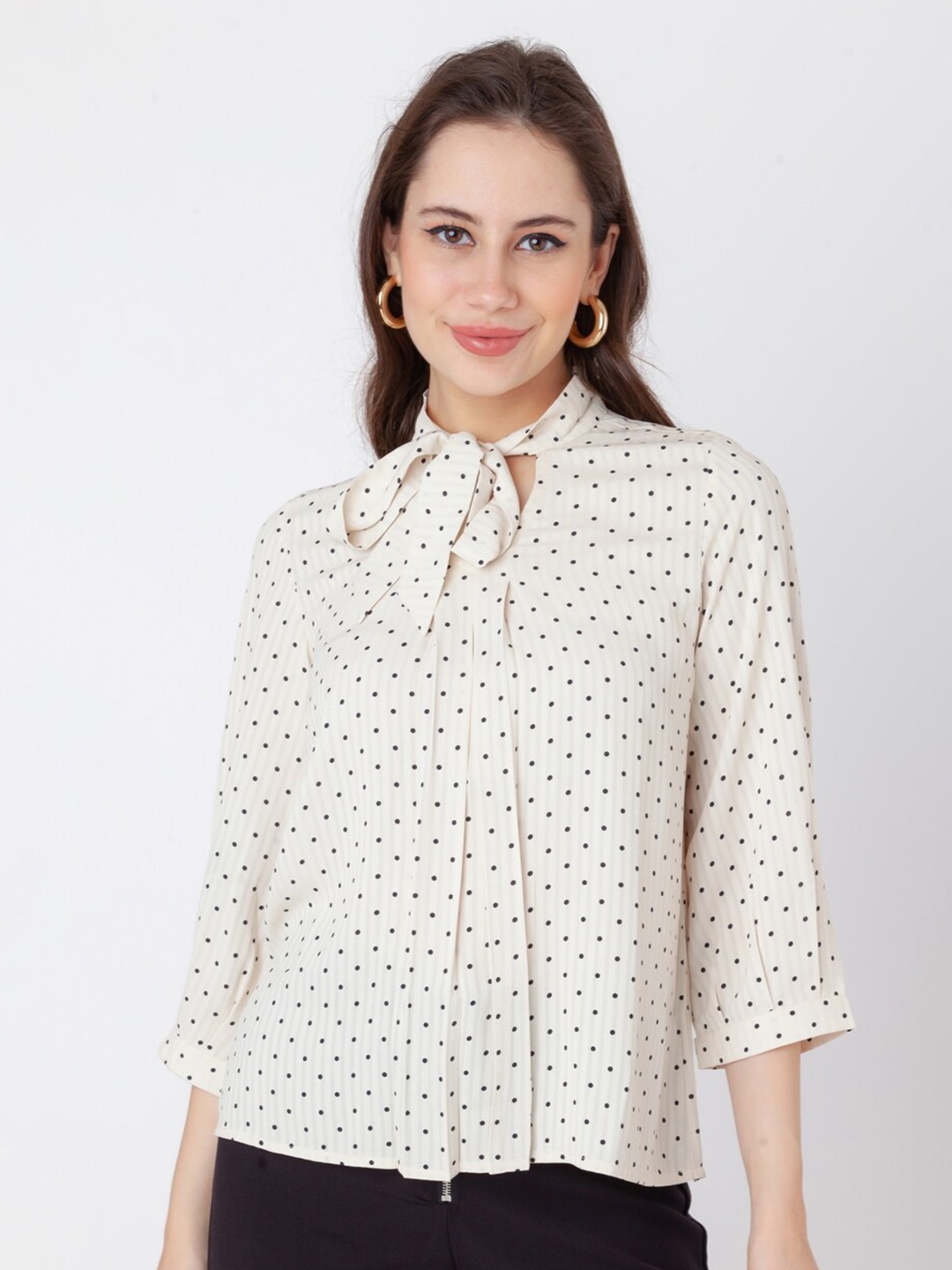 

Zink London Polka Dots Printed Tie Up Top, Off white
