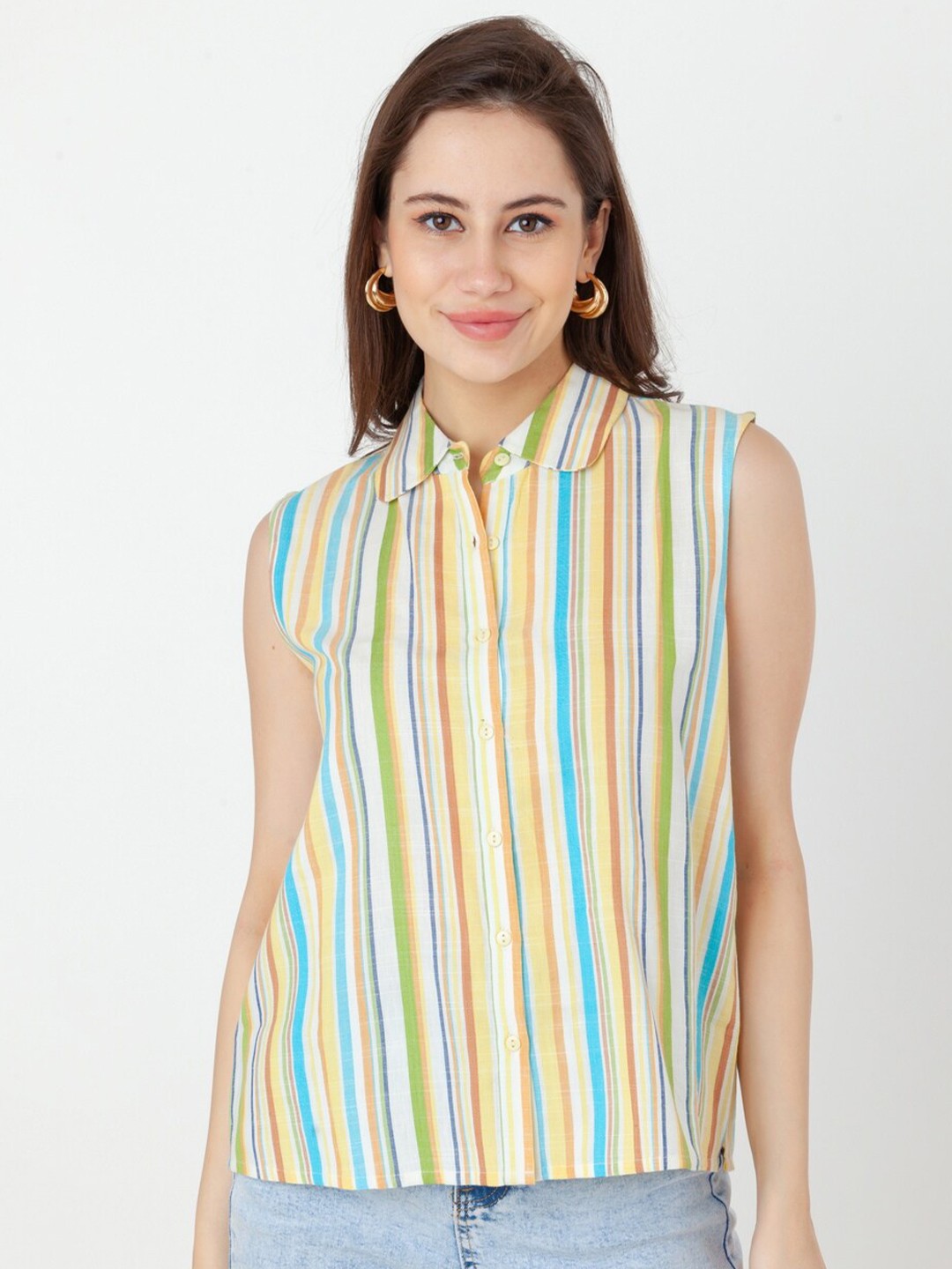 

Zink London Striped Pure Cotton Shirt Style Top, Yellow
