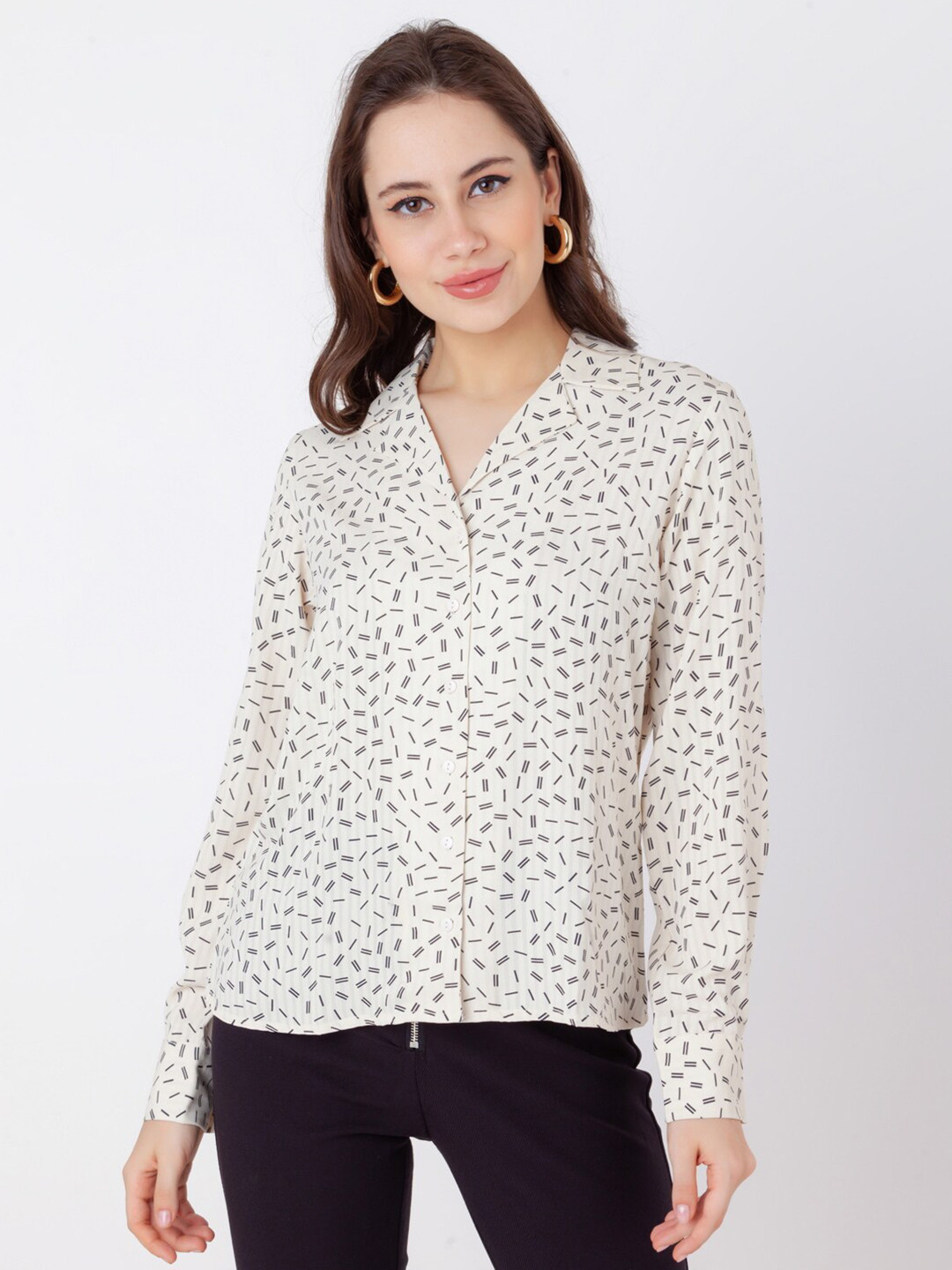 

Zink London Conversational Printed Cuban Collar Shirt, Off white