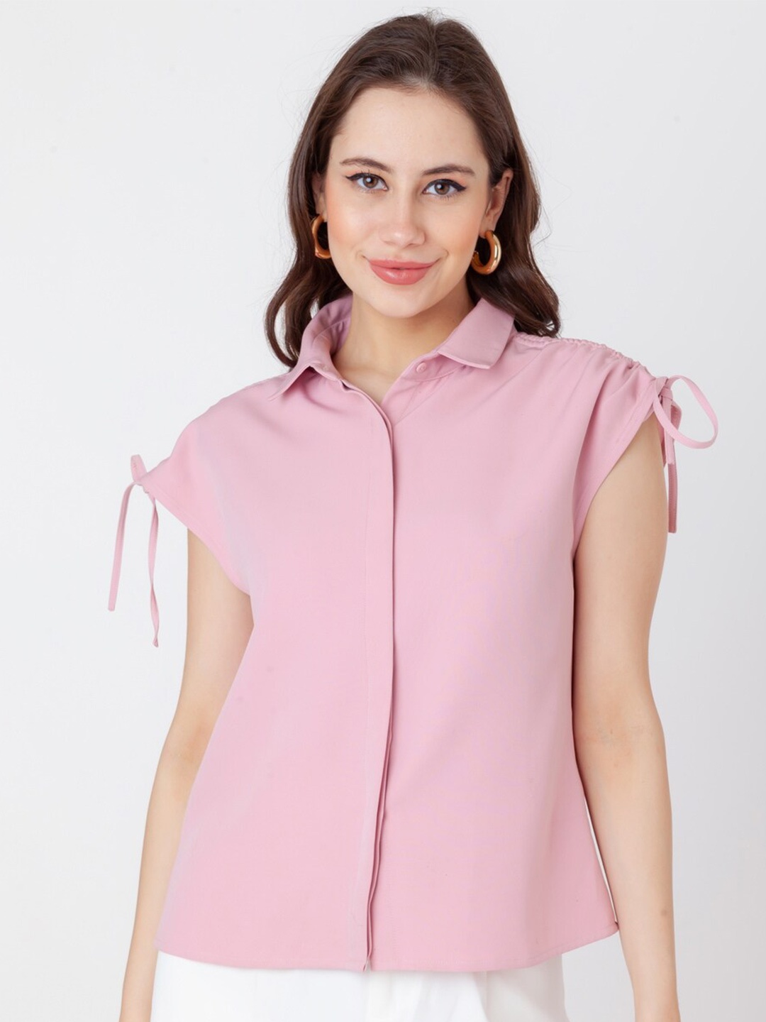 

Zink Studio Spread Collar Extended Sleeves Casual Shirt, Pink