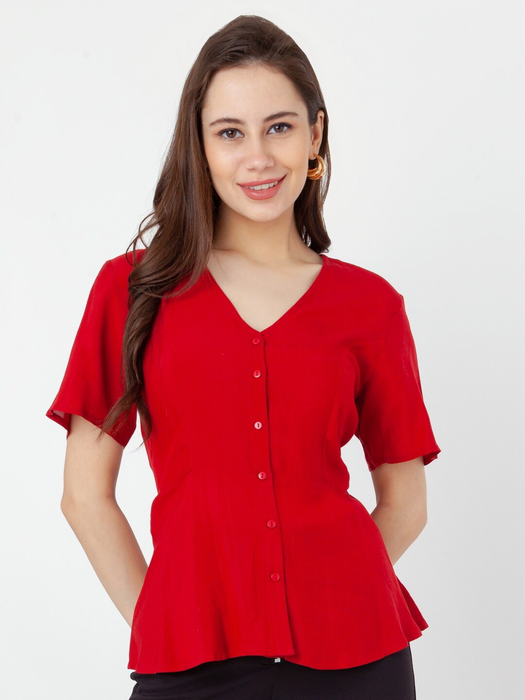 

Zink London V-Neck Short Sleeves Top, Red