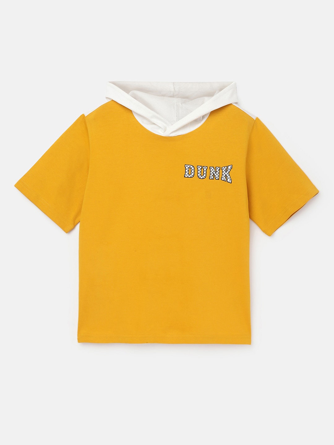 

United Colors of Benetton Boys Typography Hooded Boxy Pure Cotton T-shirt, Yellow