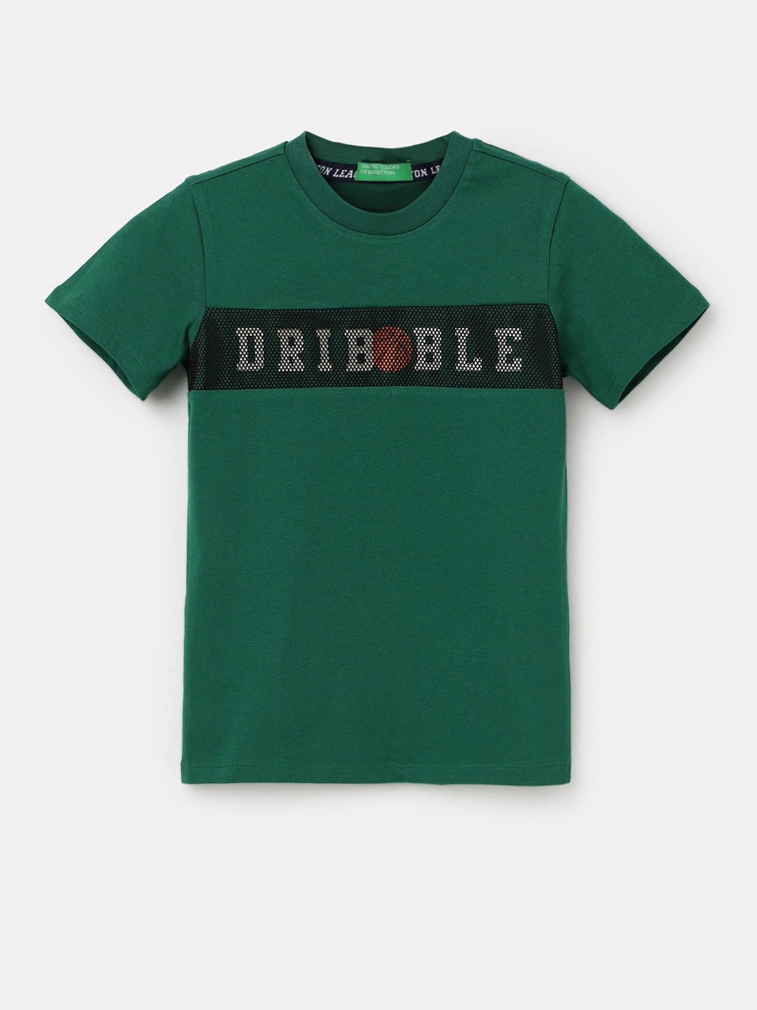 

United Colors of Benetton Boys Typography Printed Pure Cotton T-shirt, Green