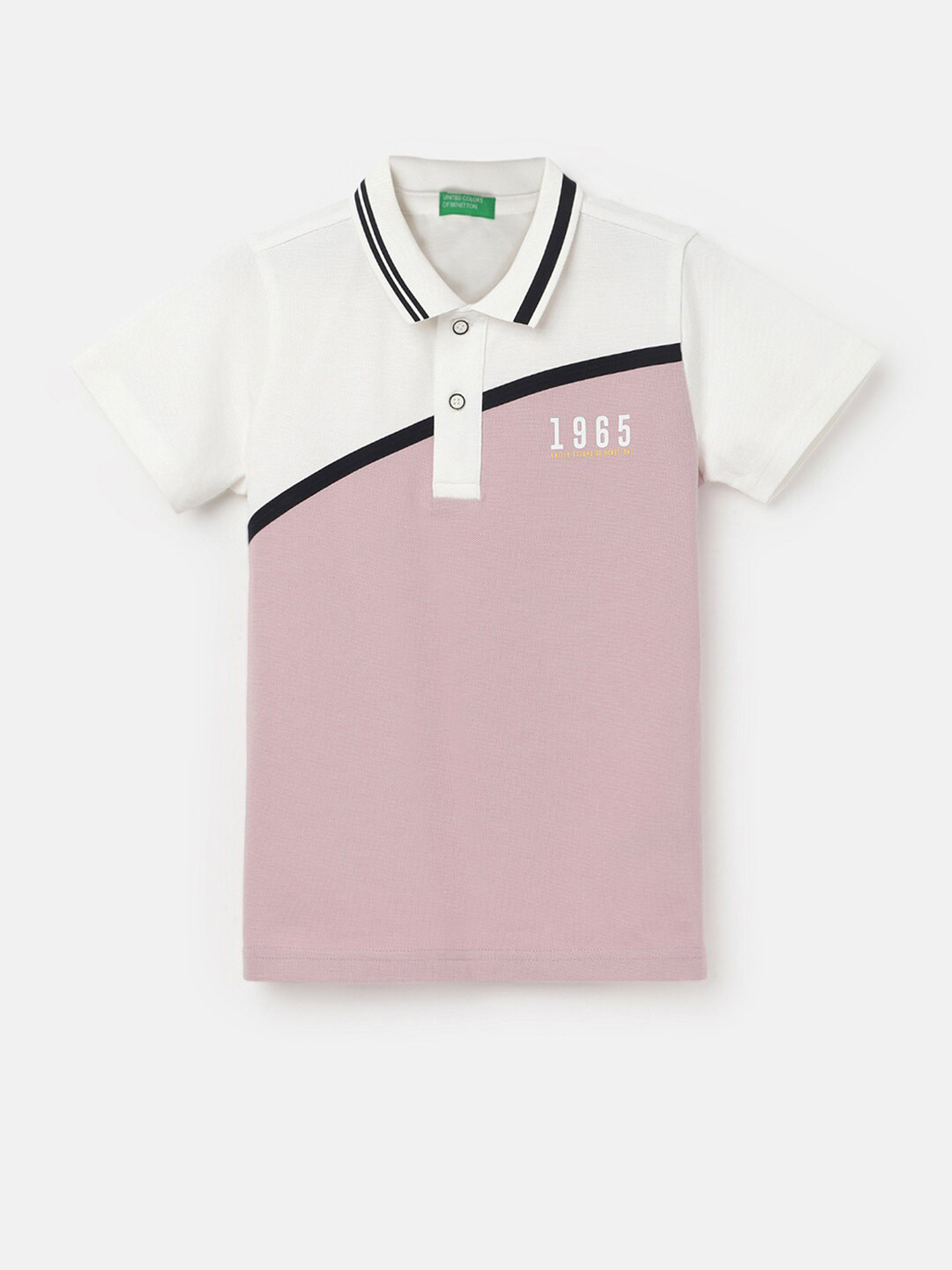 

United Colors of Benetton Boys Colourblocked Polo Collar Pure Cotton T-shirt, White