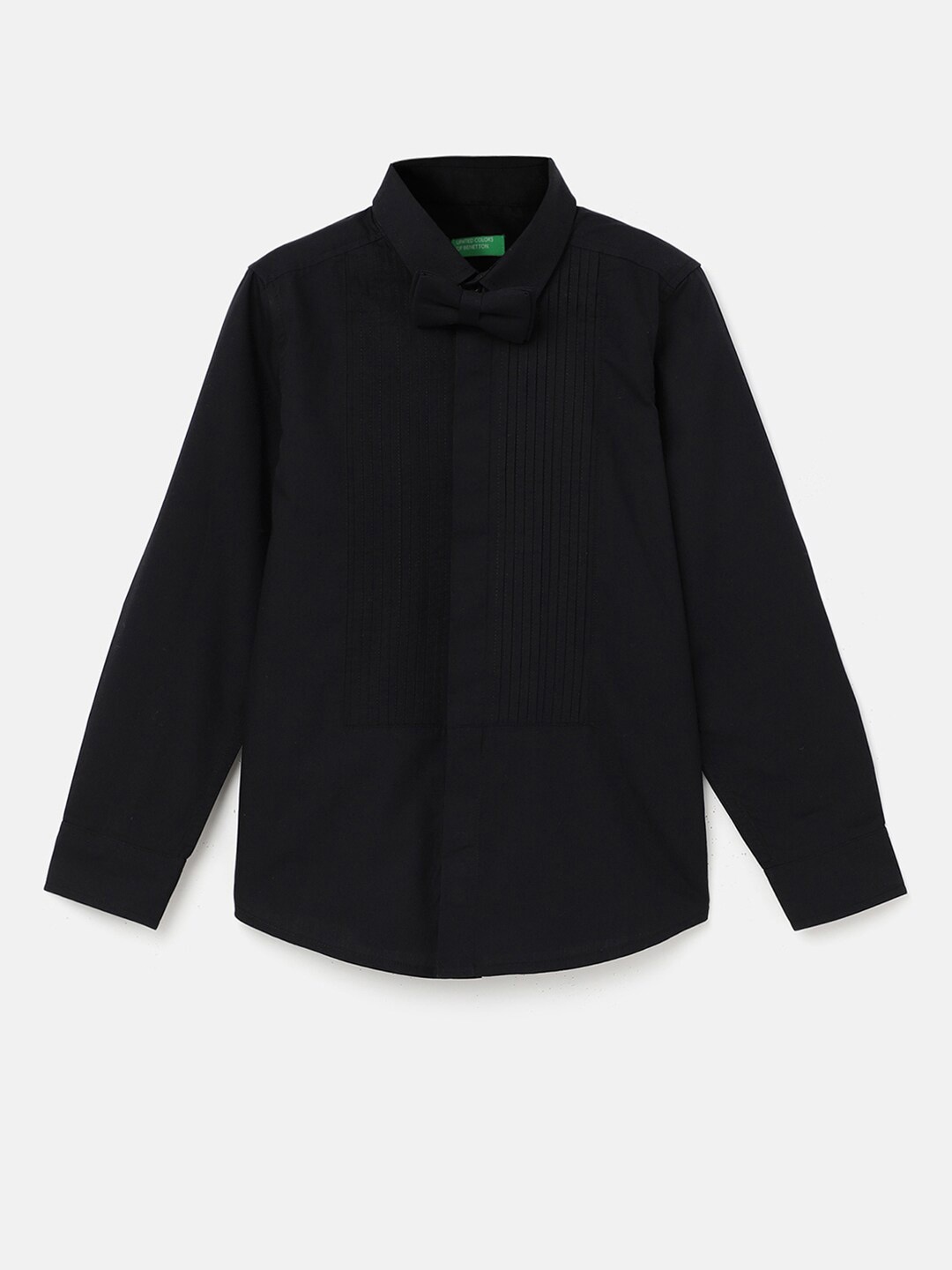 

United Colors of Benetton Boys Pin Tucks Pure Cotton Casual Shirt, Black