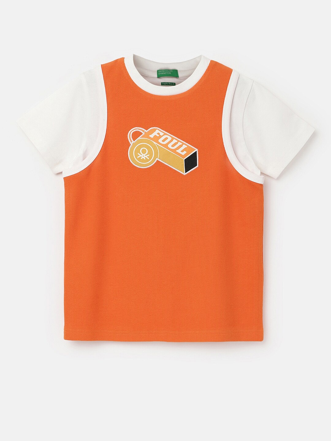 

United Colors of Benetton Boys Graphic Printed Boxy Cotton T-shirt, Orange