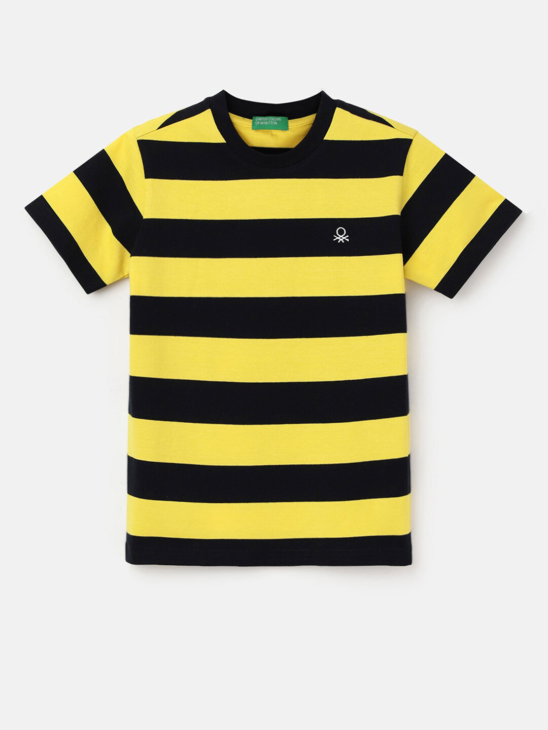 

United Colors of Benetton Boys Striped Pure Cotton T-shirt, Yellow