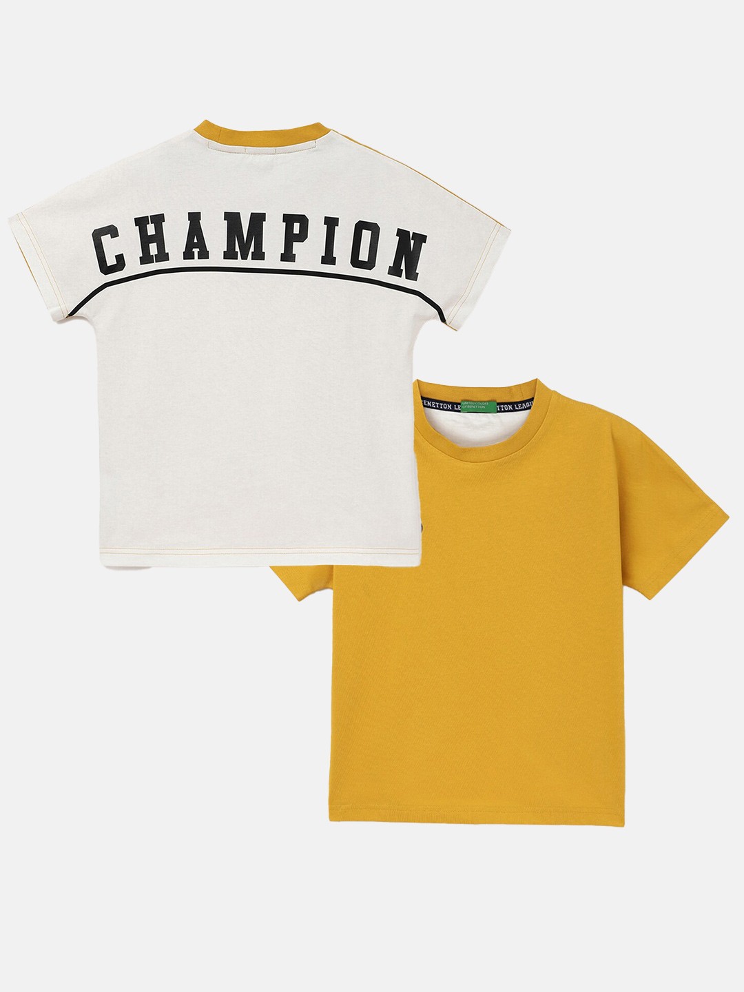 

United Colors of Benetton Boys Pack Of 2 Typography Pure Cotton Pockets Boxy T-shirt, Yellow