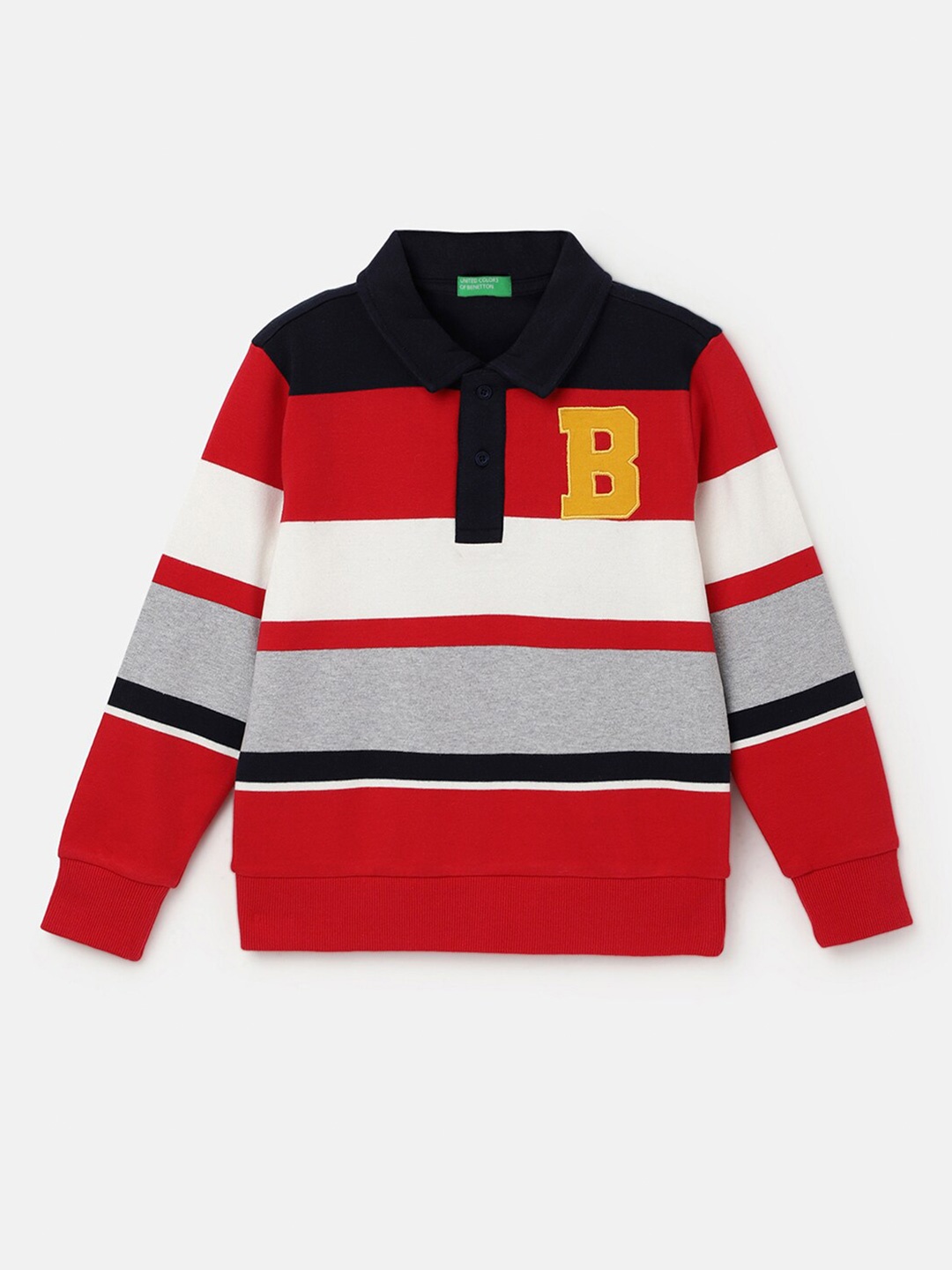 

United Colors of Benetton Boys Striped Polo Collar Pure Cotton T-shirt, Red